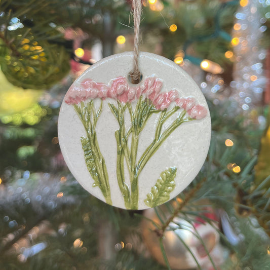 Pink Yarrow Ornament - Winter Solstice - Ceramic Yule Ornament