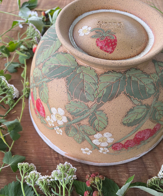 Strawberry Mixing Bowl - Handmade Ceramic Bowl - 11"