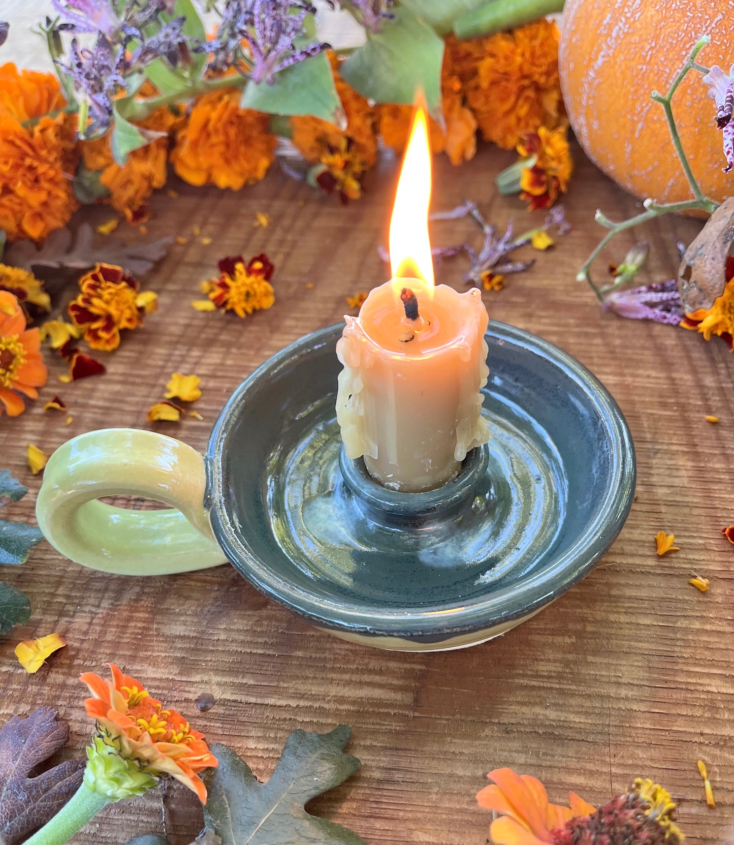 Green Drippy Candle Holder - Ceramic Taper Candlestick Holder