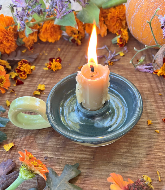 Green Drippy Candle Holder - Ceramic Taper Candlestick Holder