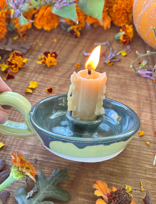Green Drippy Candle Holder - Ceramic Taper Candlestick Holder
