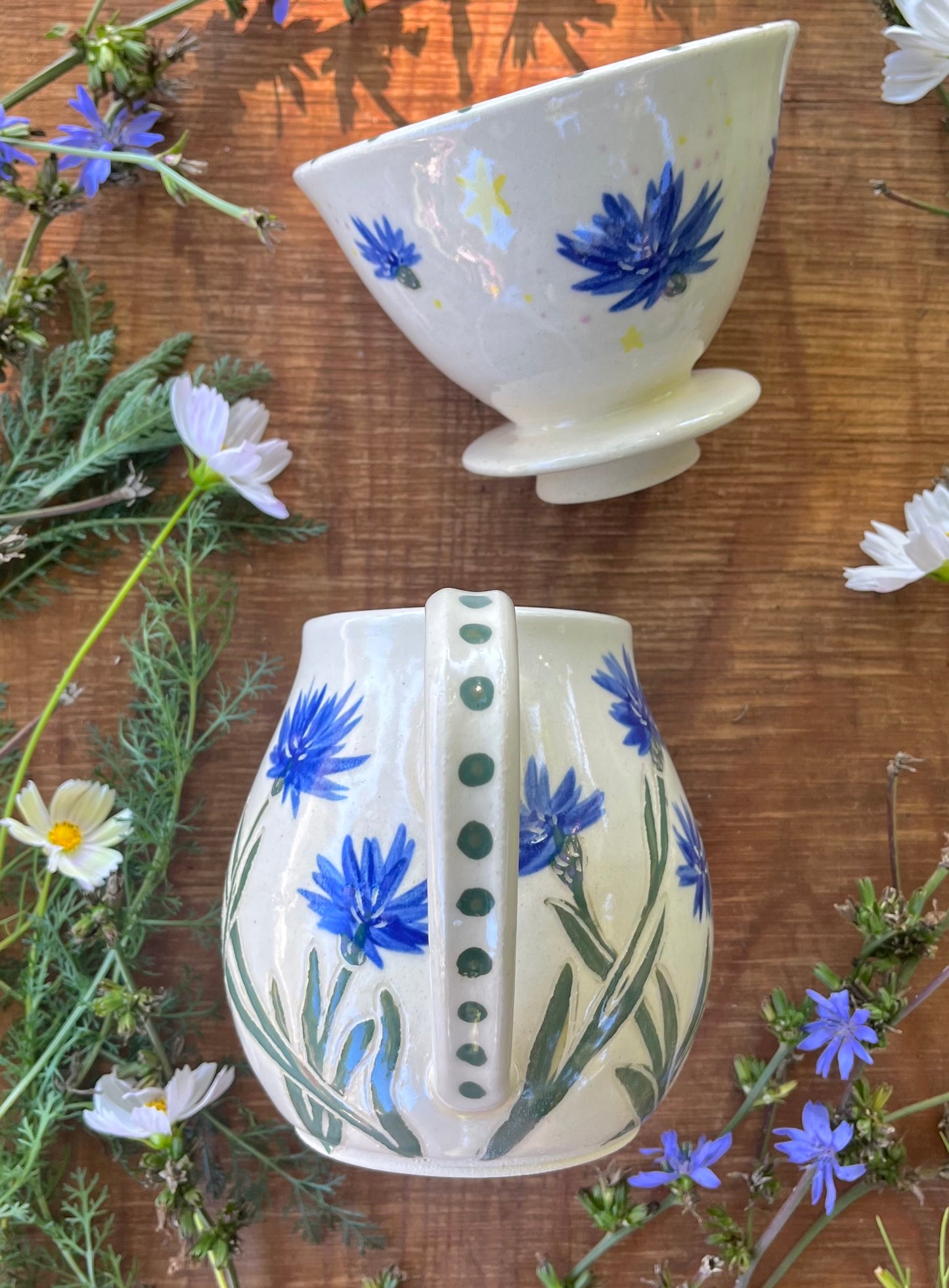 Coffee Carafe & Pourover Set - Cornflowers