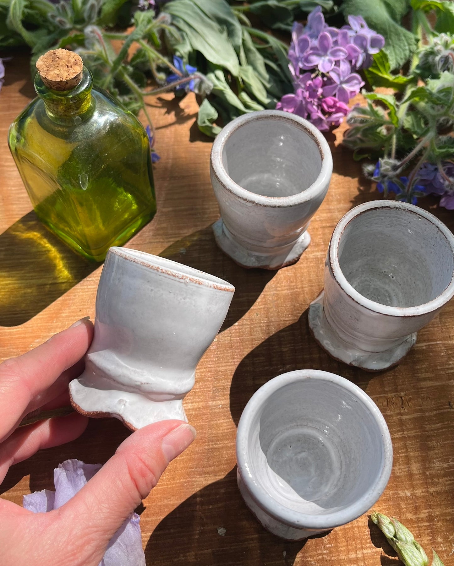 Sake Set - 4 Small Ceramic Cups - Fluted
