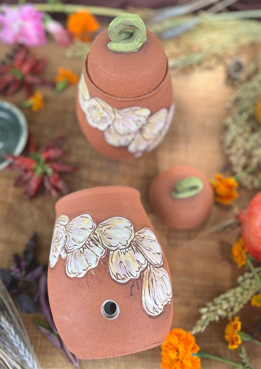 Garlic Keeper Jar - Lidded Ceramic Jar - Garlic Braid