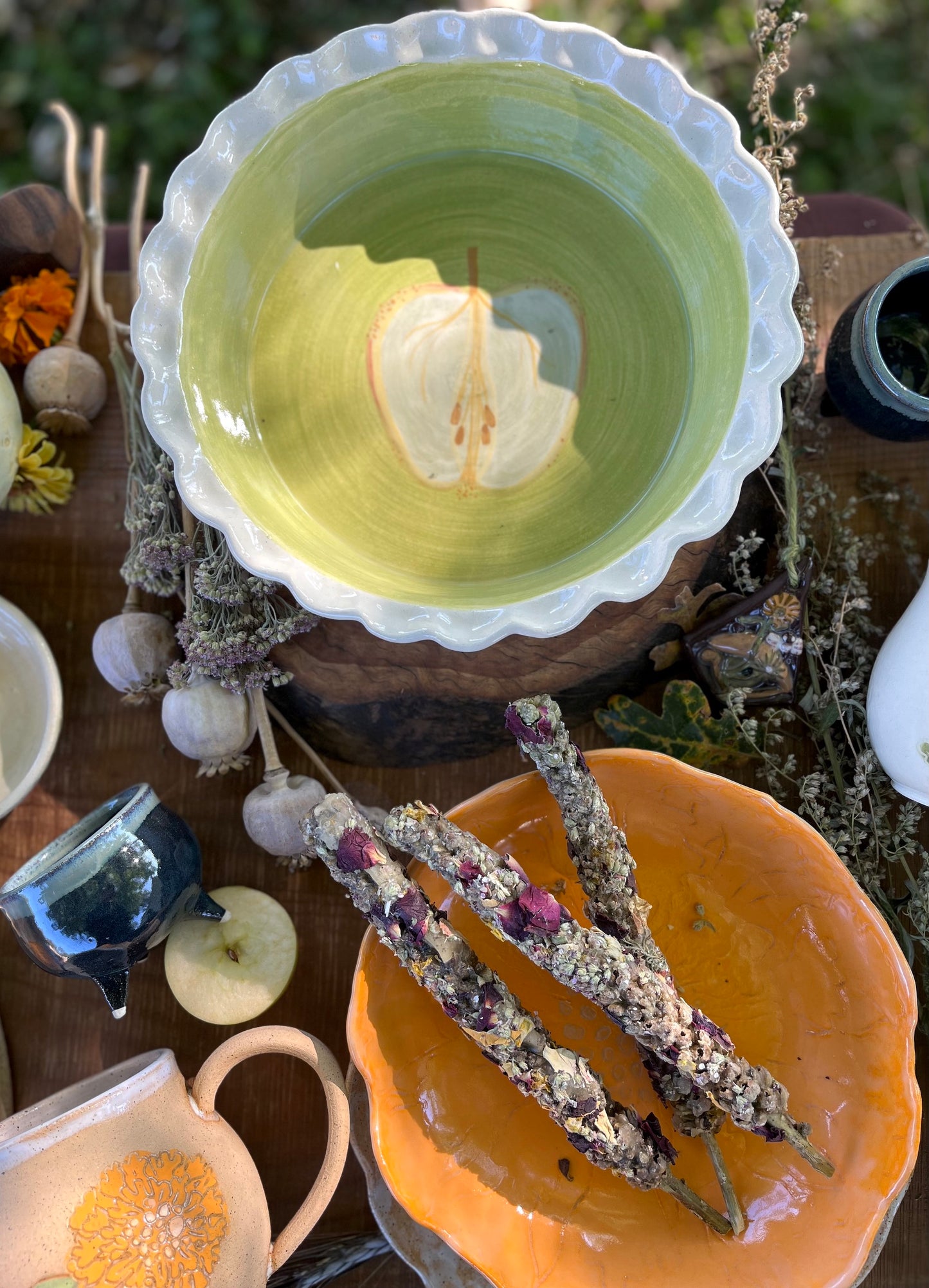 Green Apple Ceramic Pie Pan - Baking Dish - Deep Dish Pie - Pie Dish - Pie Plate