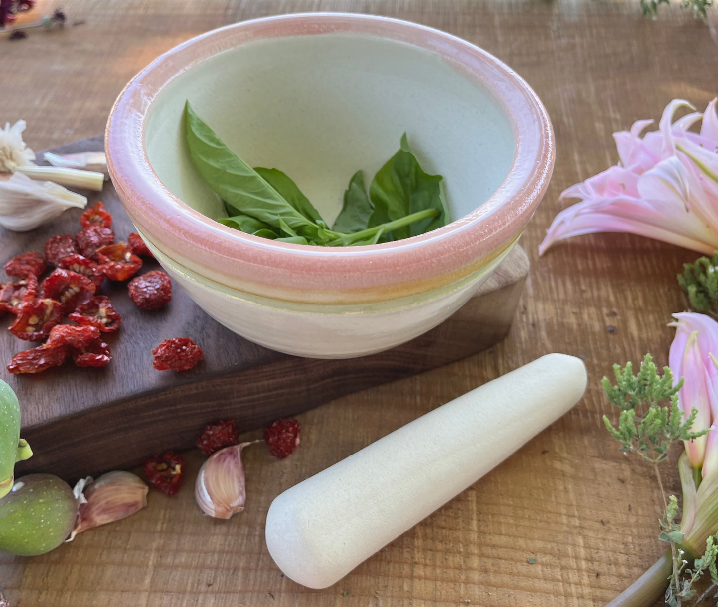 Mortar and Pestle - Pastel Rainbow - Handmade Ceramic