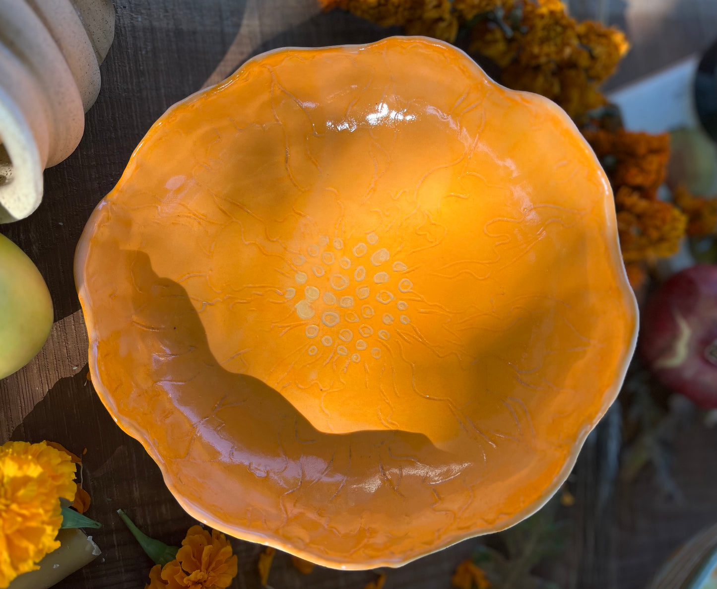 Orange Marigold Bowl - Ceramic Fruit Bowl