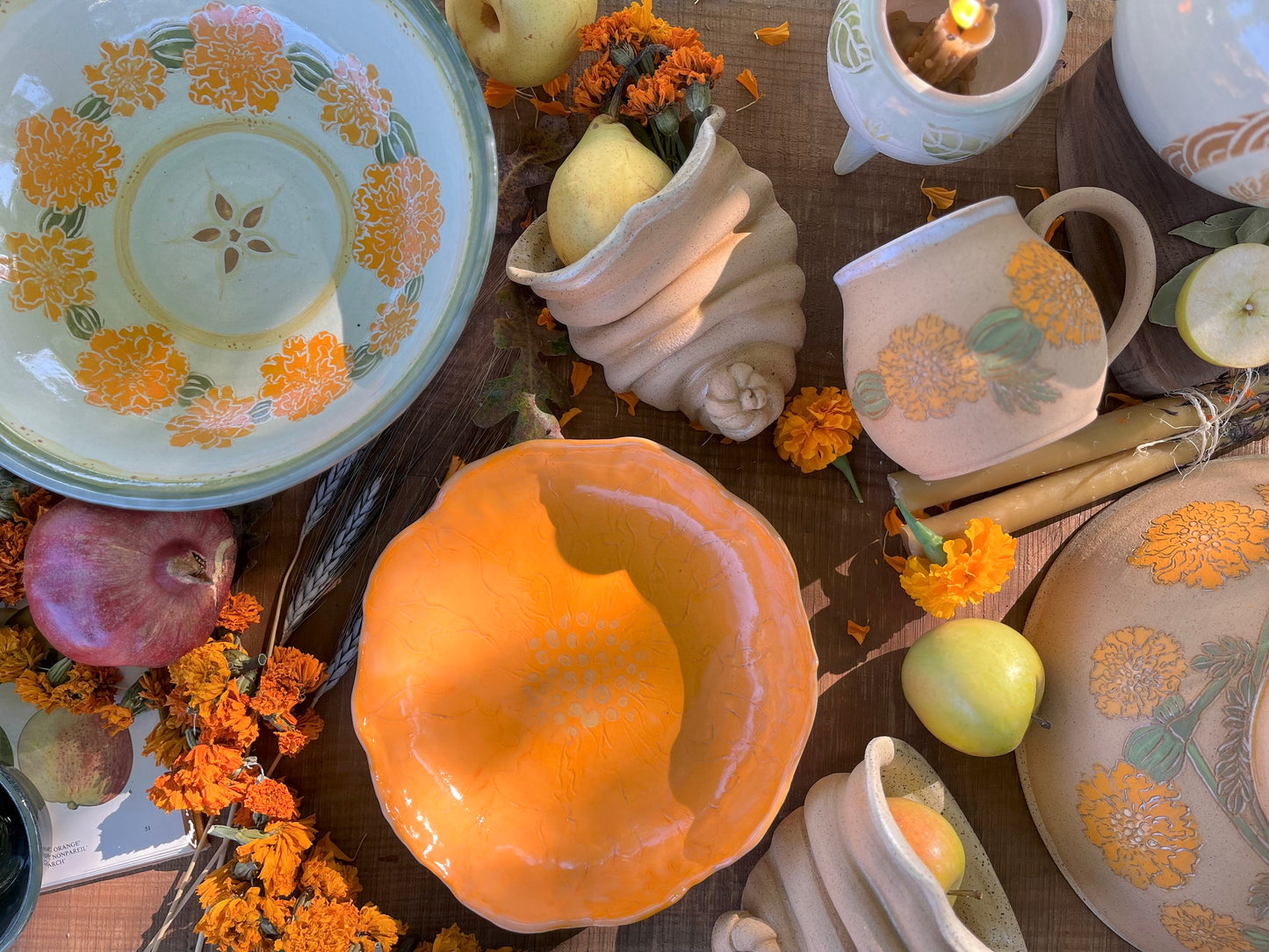 Orange Marigold Bowl - Ceramic Fruit Bowl