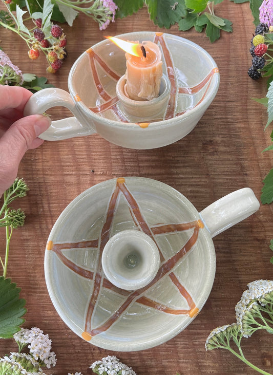Pentacle Magic Ceramic Taper Candle Holder