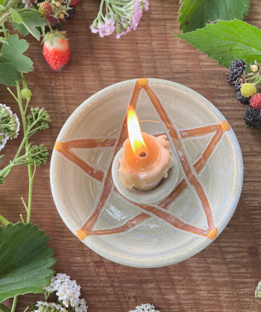 Pentacle Magic Ceramic Taper Candle Holder