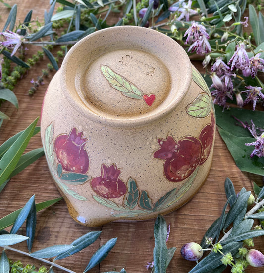 Pomegranate Pouring Bowl - Handmade Ceramic Bowl - 8"