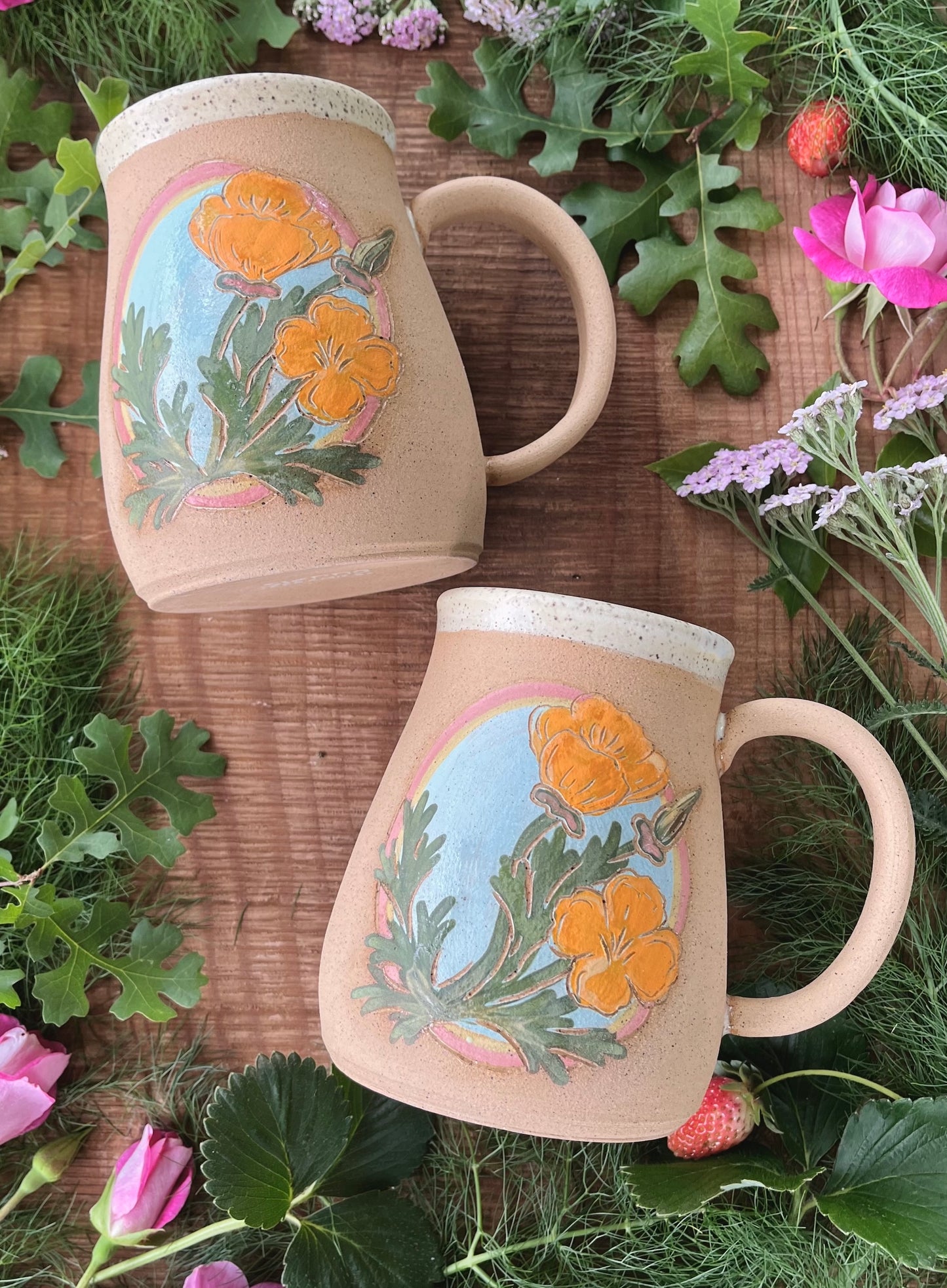 California Poppy Stein - Large Handmade Ceramic Coffee Mug - 24 oz.