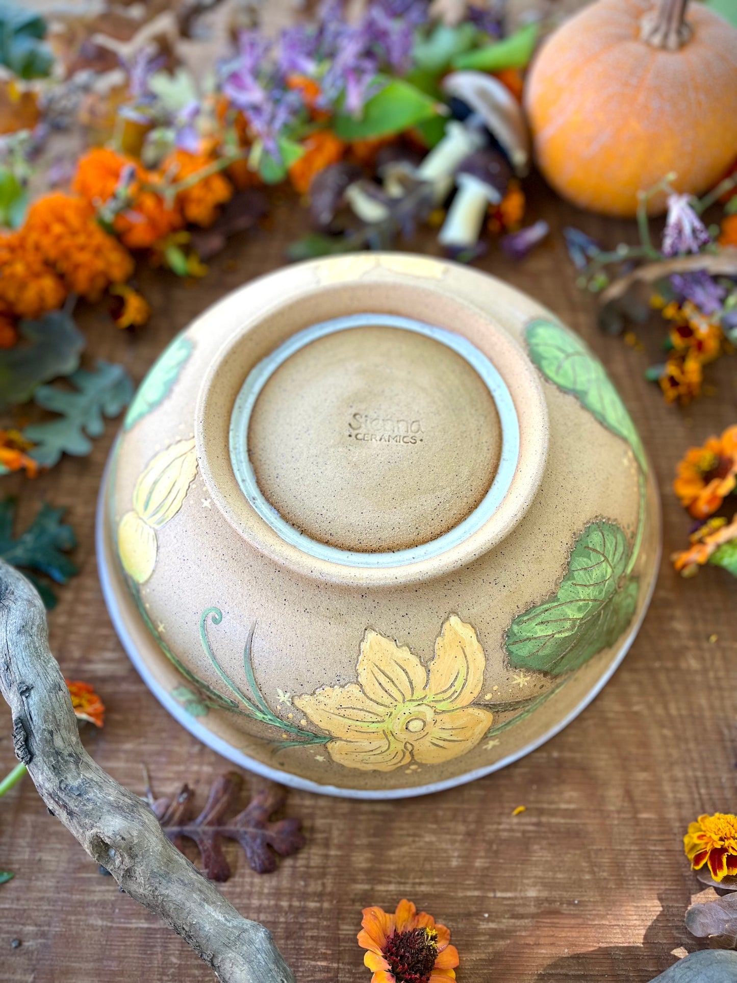 Pumpkin Blossom Serving Bowl - Handmade Ceramic Bowl 11.5"