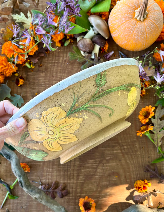Pumpkin Blossom Serving Bowl - Handmade Ceramic Bowl 11.5"