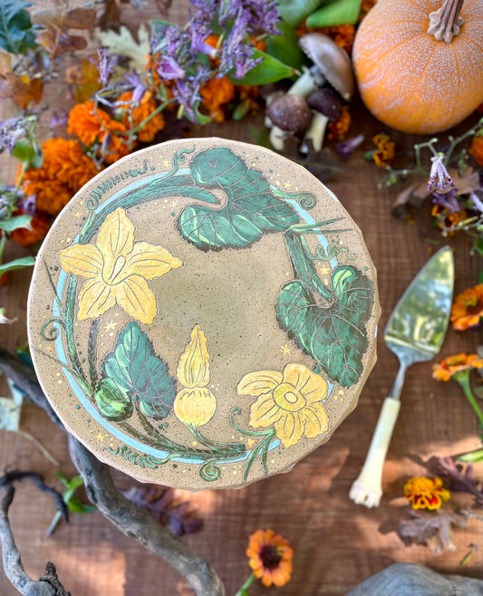 Cake Stand - Pumpkin Blossom Ceramic Cake Pedestal - 11"