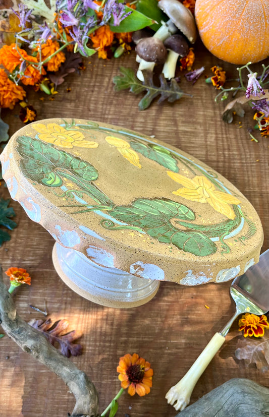 Cake Stand - Pumpkin Blossom Ceramic Cake Pedestal - 11"