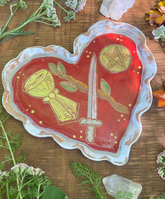 Red Heart Tarot Tray - Ceramic Tray 7.5"
