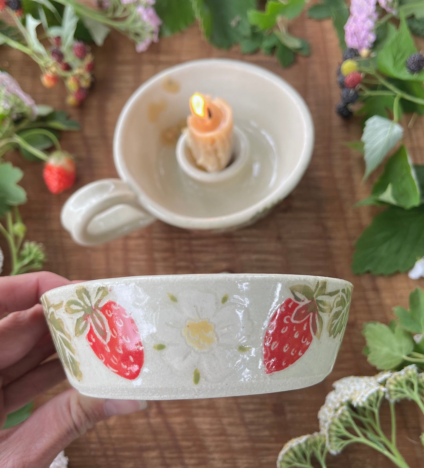 Strawberry Ceramic Taper Candle Holder