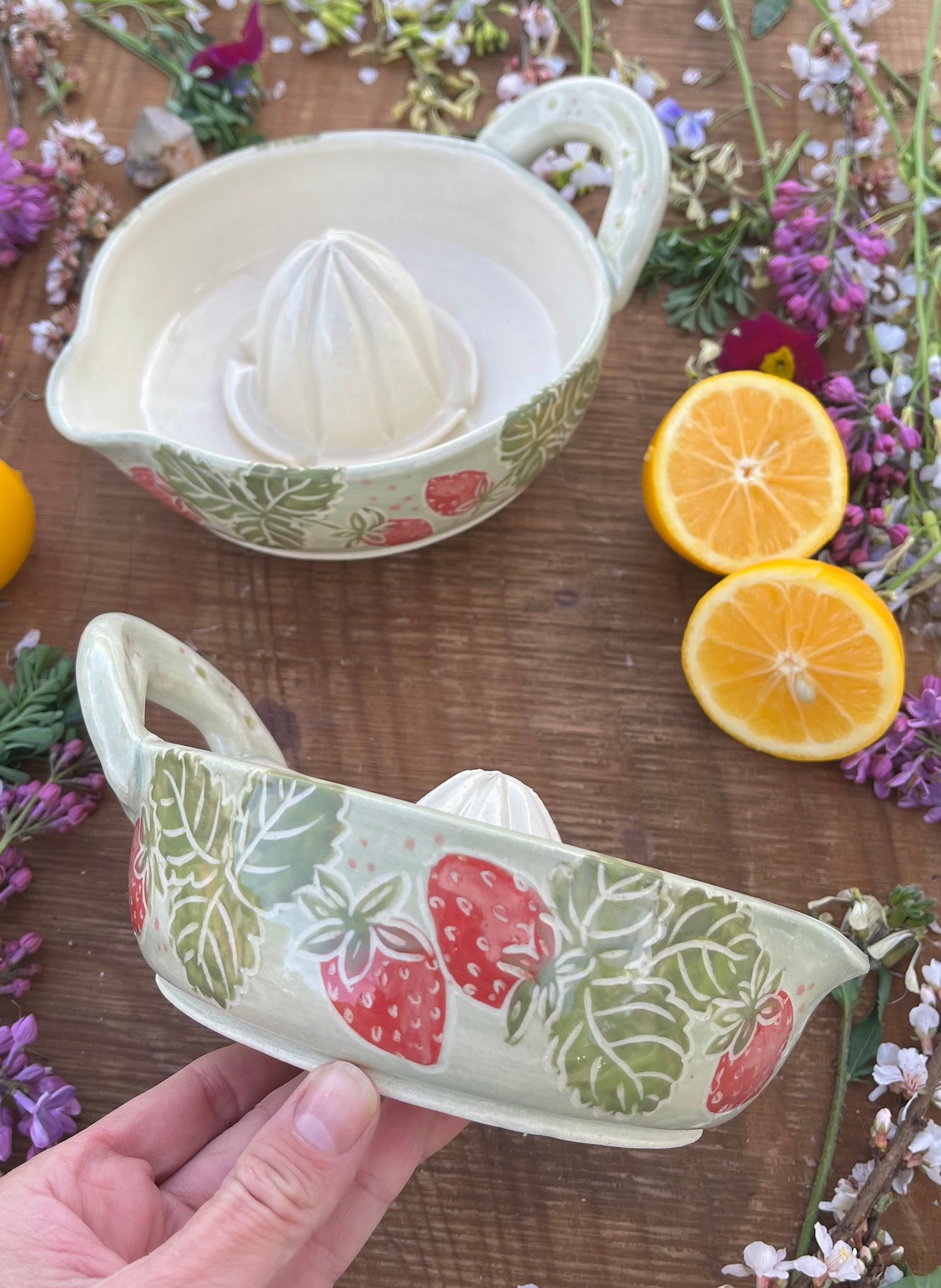 Ceramic Citrus Juicer - Handmade Ceramic Juicer Strawberry