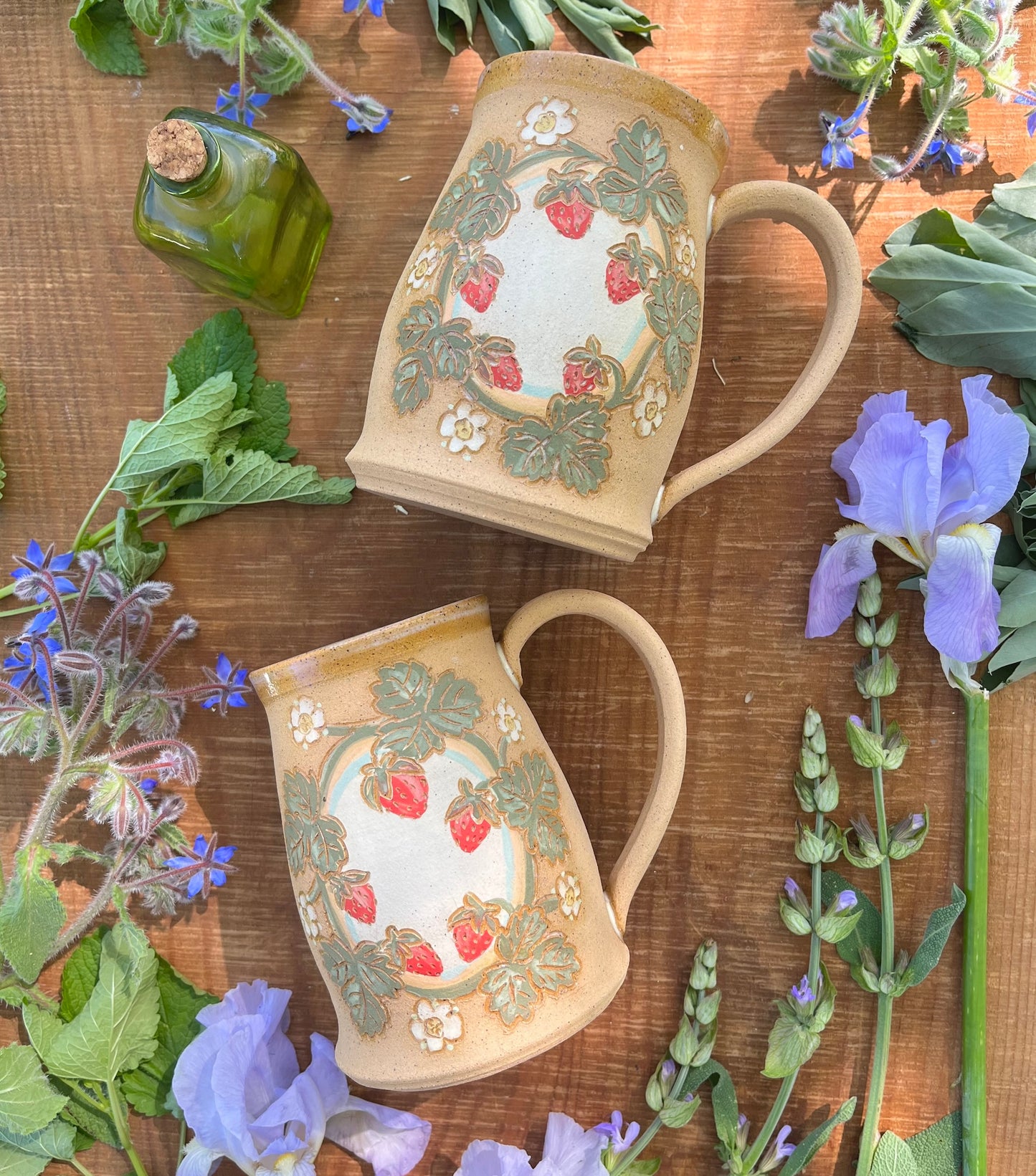 Strawberry Stein - Large Handmade Ceramic Coffee Mug - 24 oz.