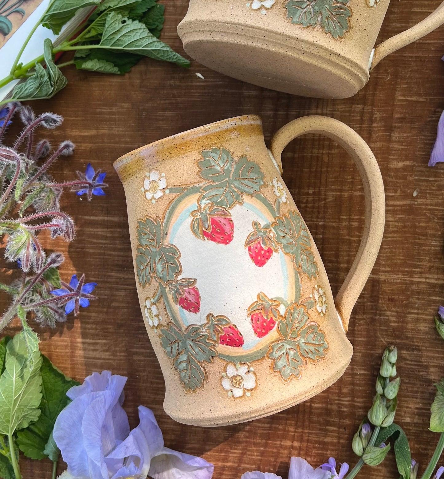 Strawberry Stein - Large Handmade Ceramic Coffee Mug - 24 oz.