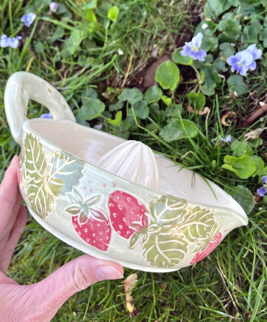 Ceramic Citrus Juicer - Handmade Ceramic Juicer Strawberry