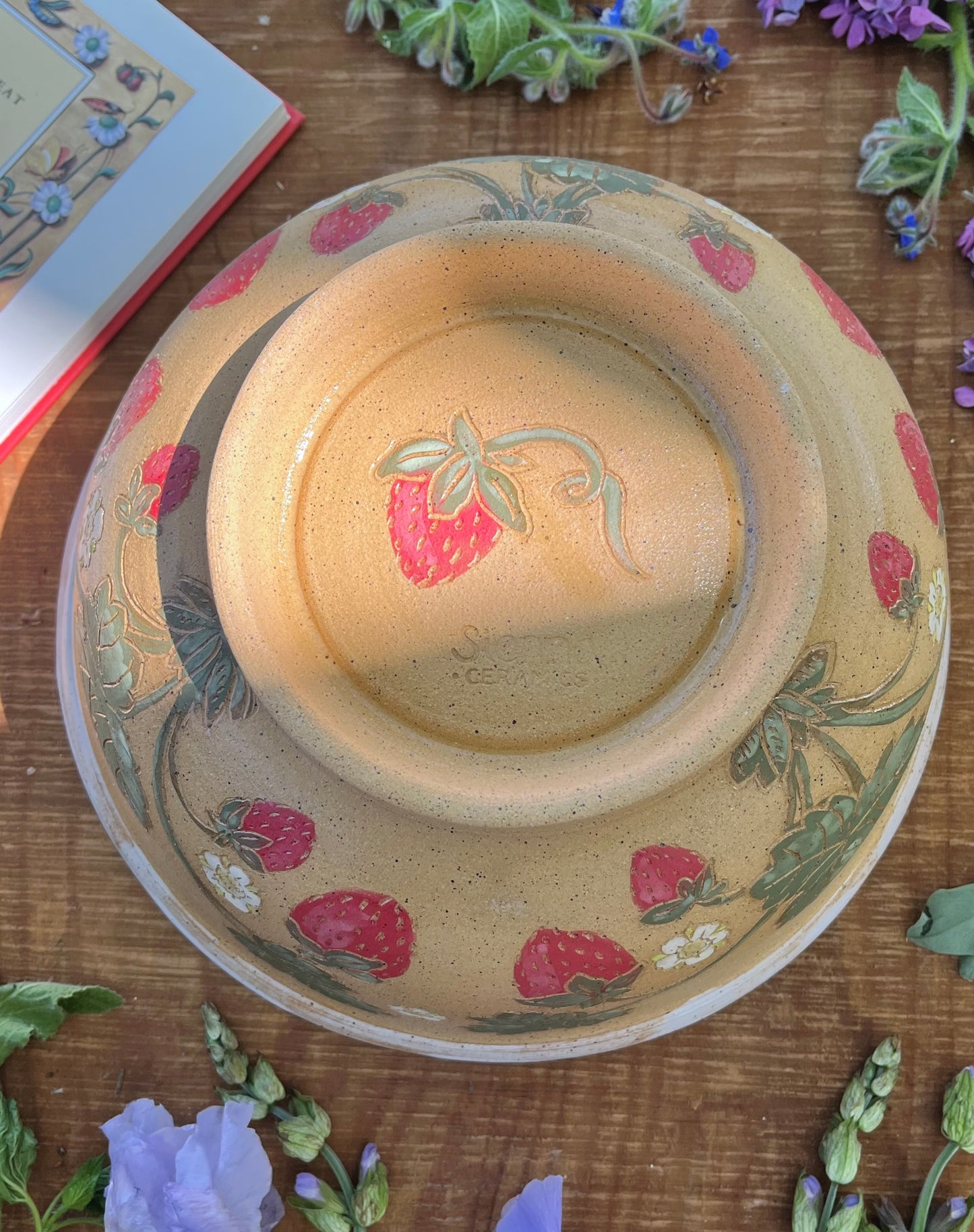 Strawberry Serving Bowl - Handmade Ceramic Bowl 10.75"