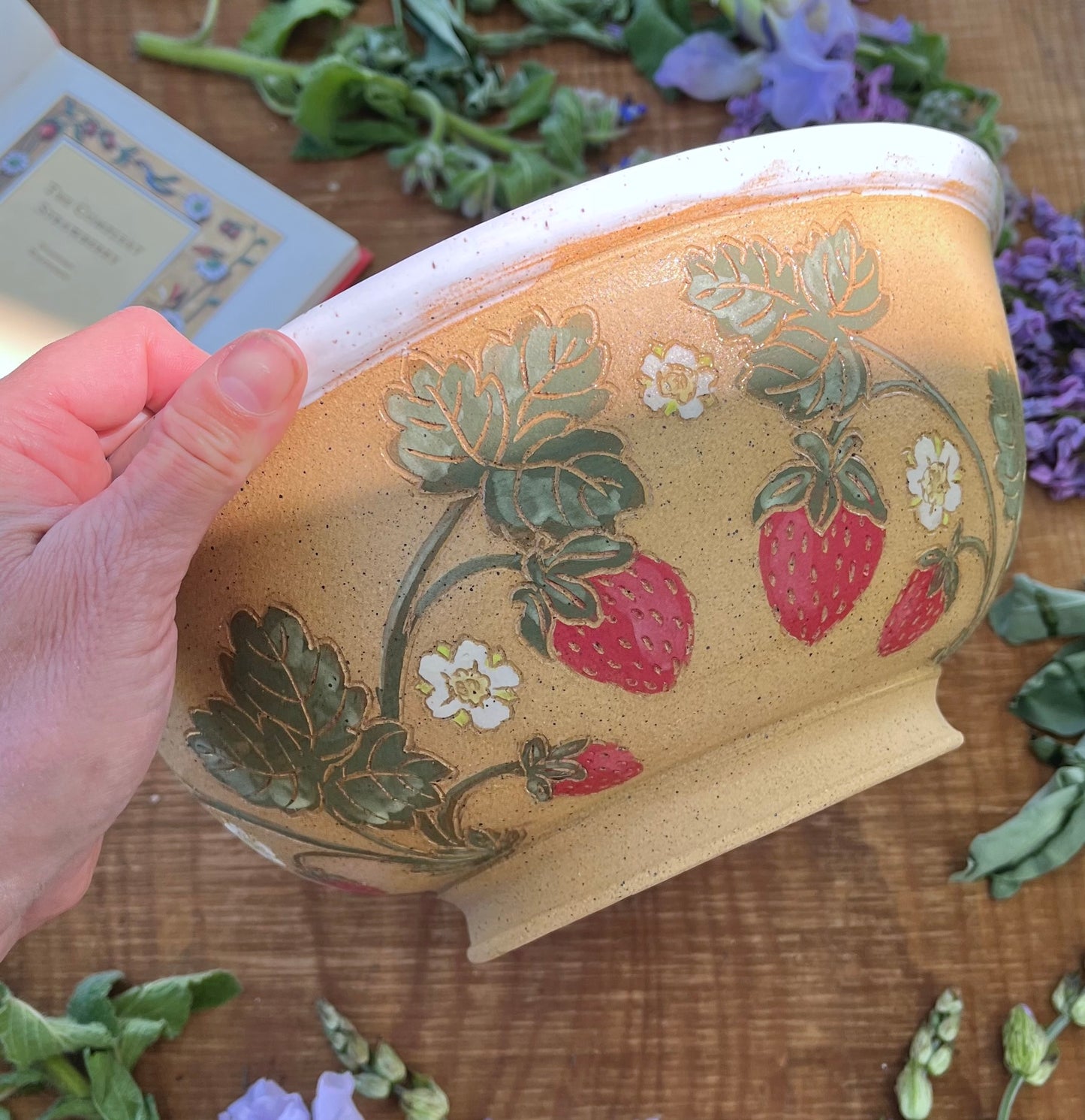 Strawberry Serving Bowl - Handmade Ceramic Bowl 10.75"