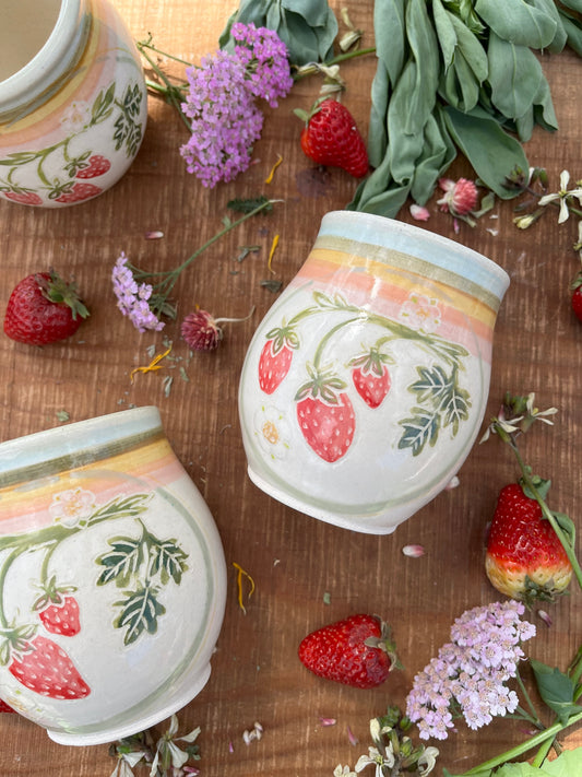 Strawberry Rainbow Tumbler - Handmade Ceramic Tumbler - Ceramic Cup