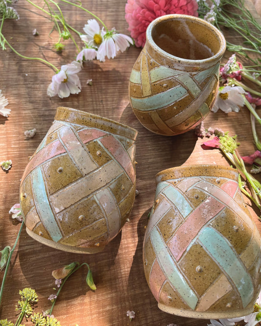 Studded Ribbon Tumbler - Handmade Ceramic Tumbler - Ceramic Cup