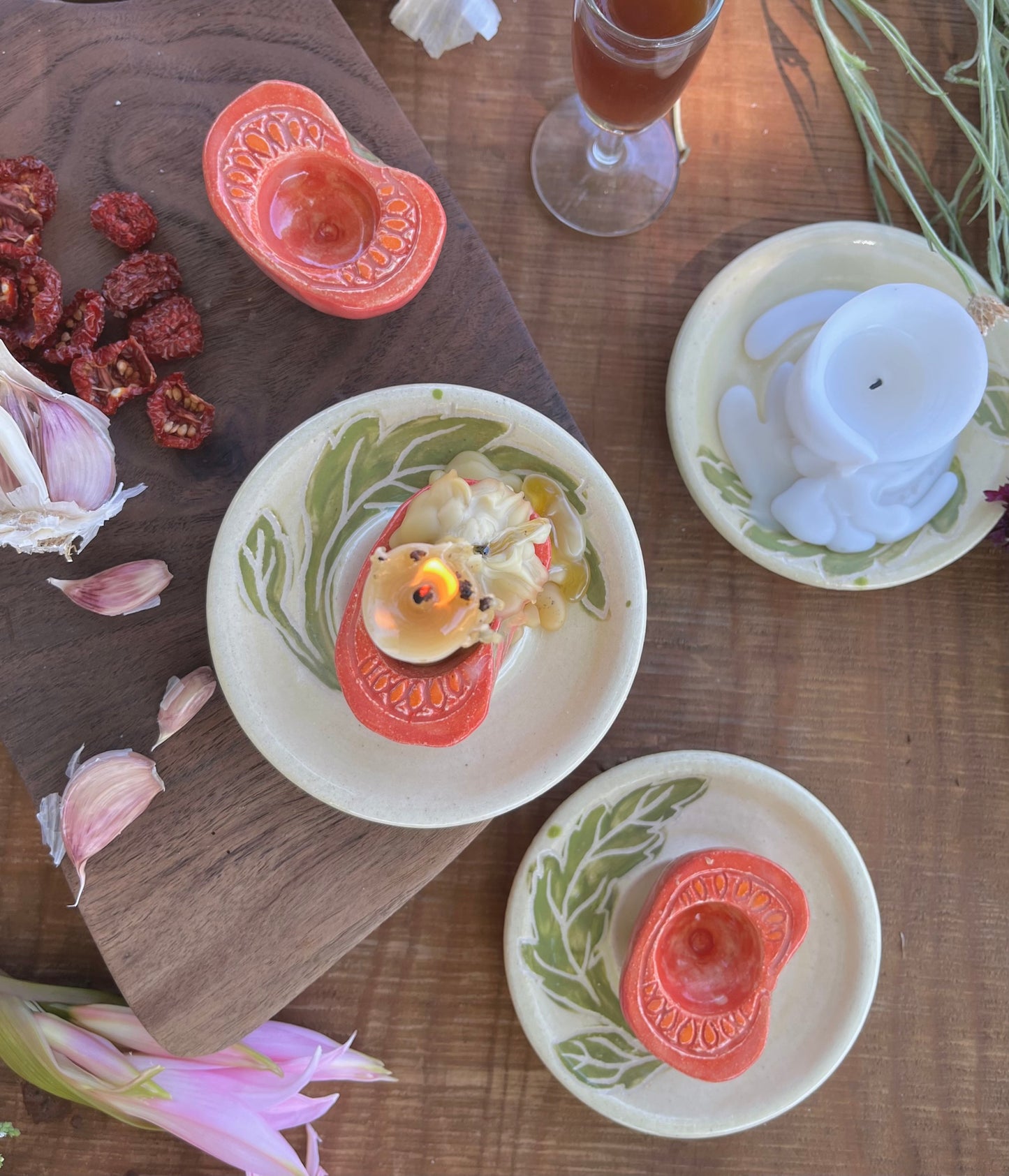2 Sets Ceramic Candle Holders - Tomato