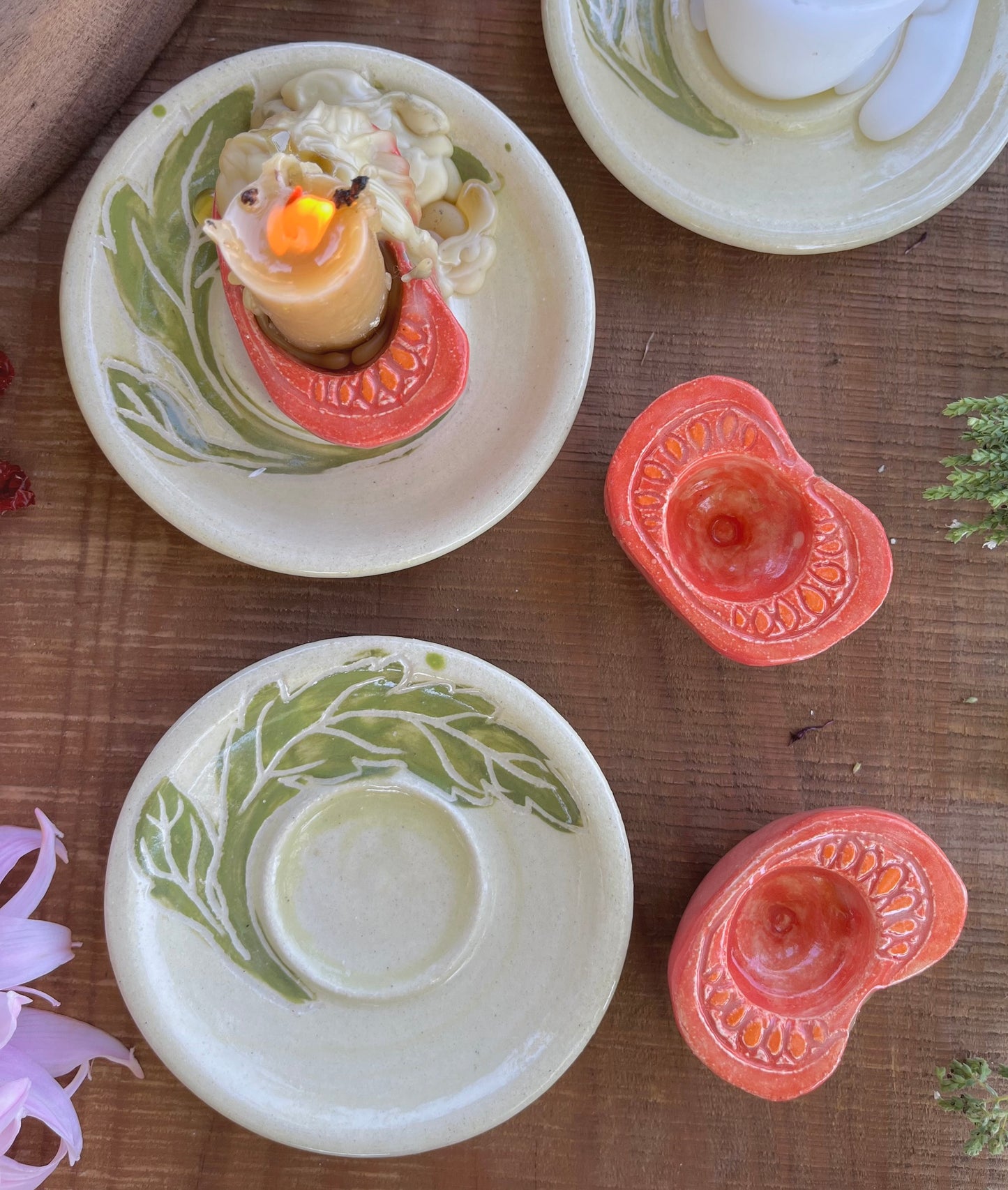 2 Sets Ceramic Candle Holders - Tomato