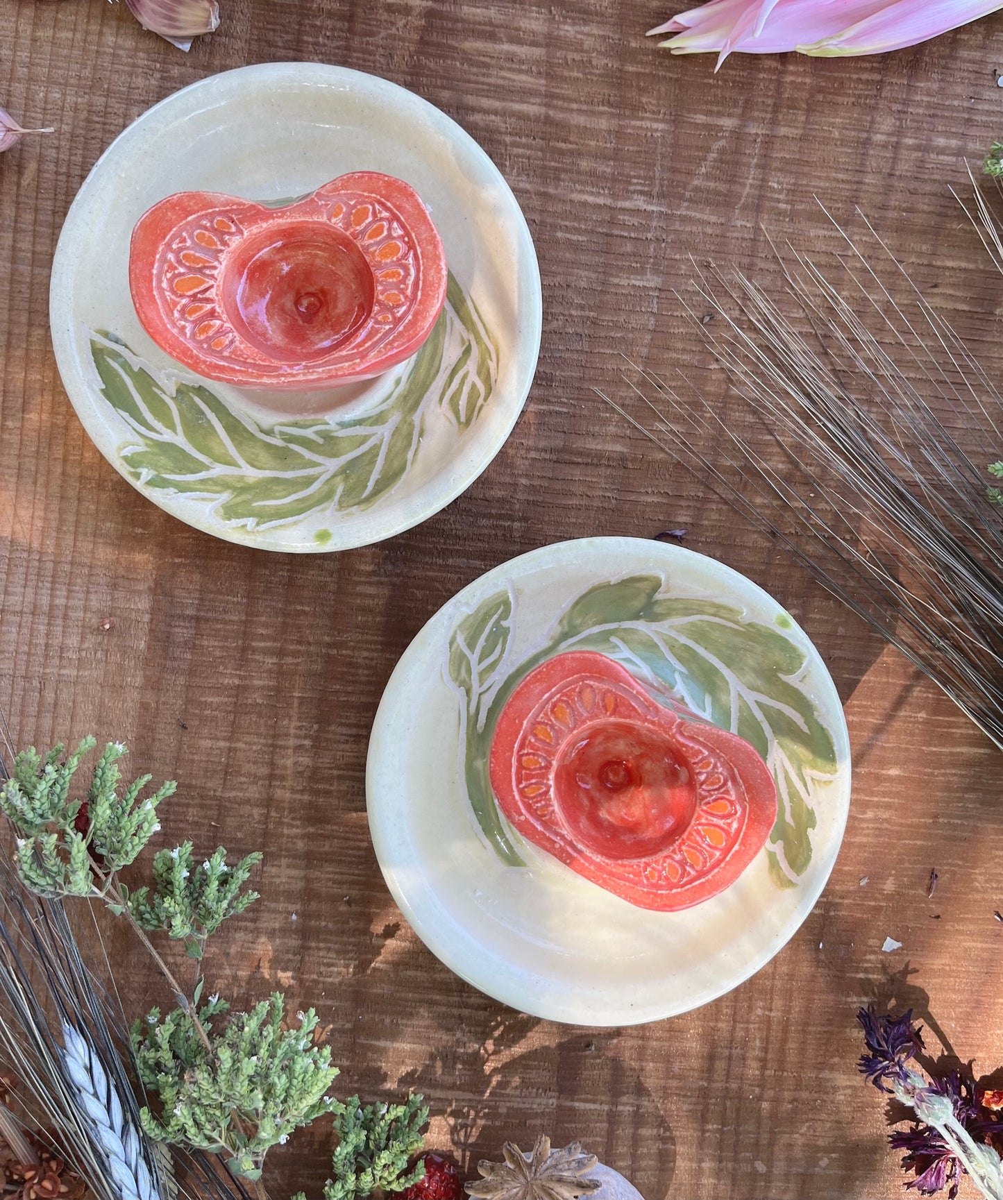 2 Sets Ceramic Candle Holders - Tomato
