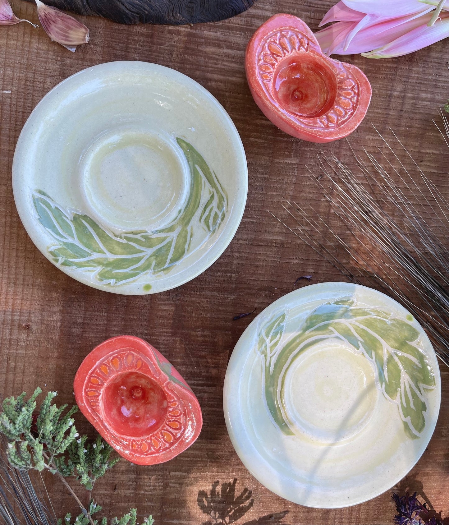 2 Sets Ceramic Candle Holders - Tomato