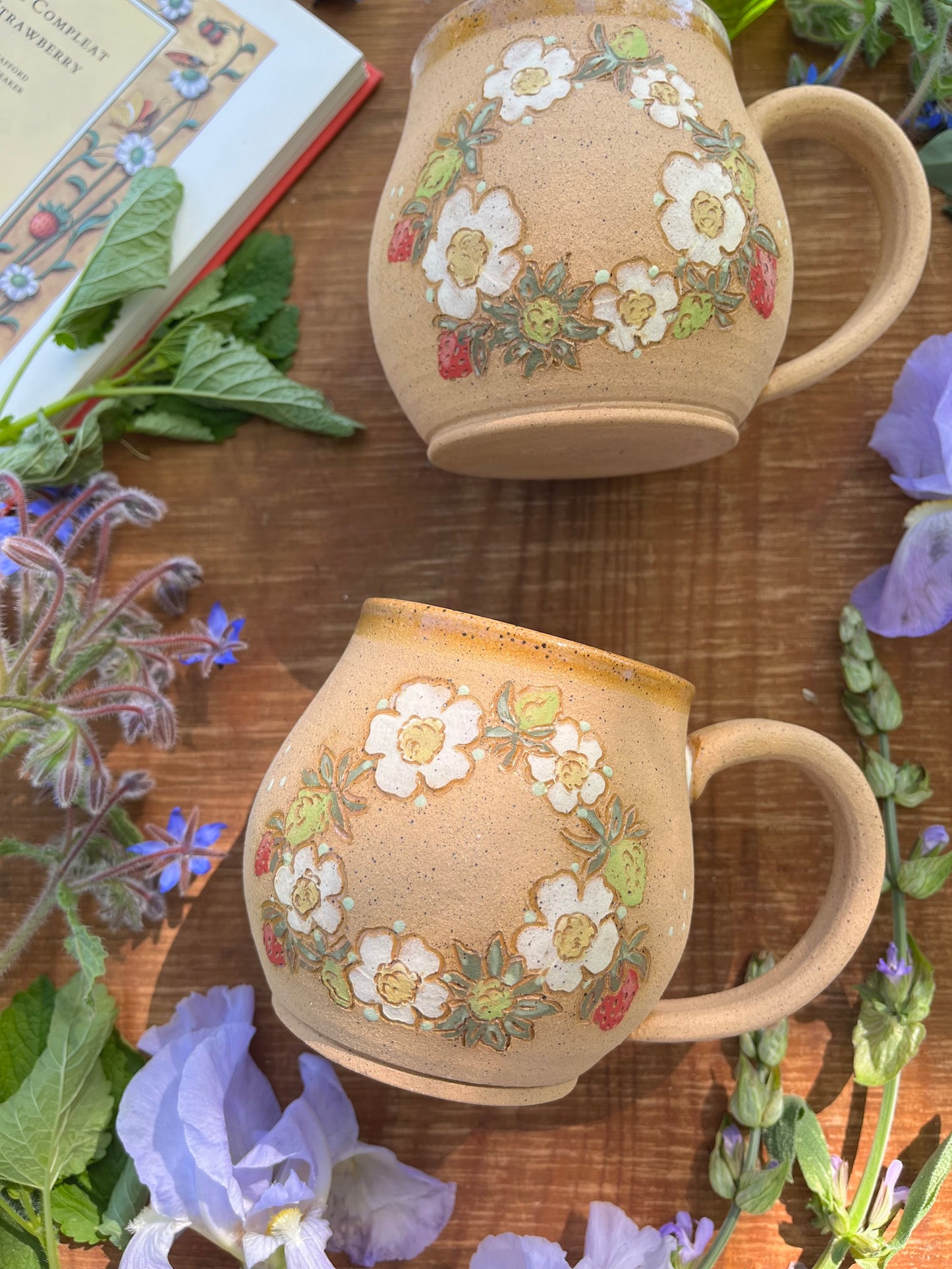 Strawberry Wreath Mug - Handmade Ceramic Mug