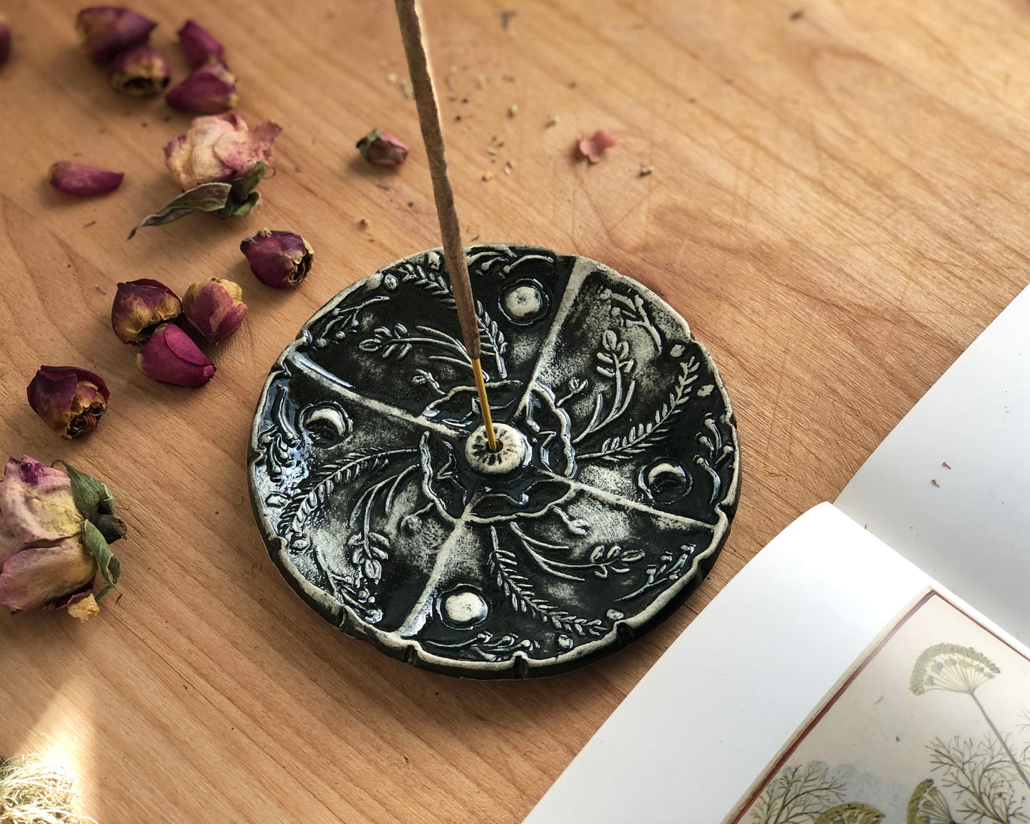 Black Ceramic Incense Dish - Incense Holder