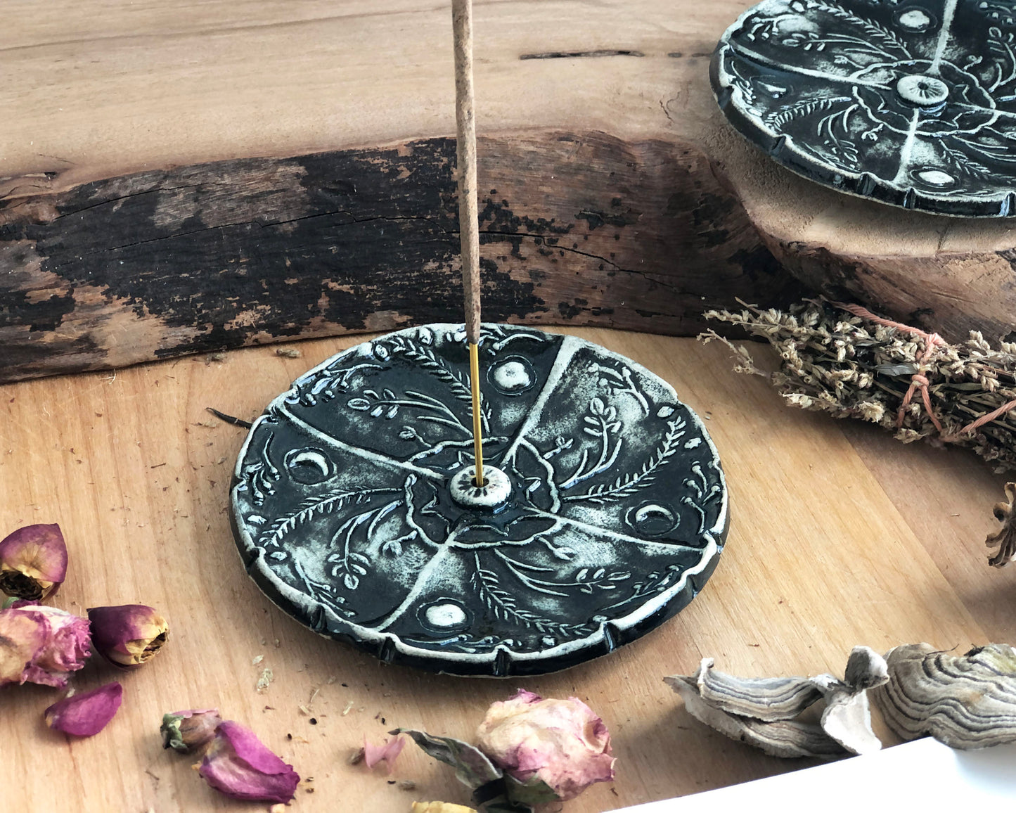 Black Ceramic Incense Dish - Incense Holder