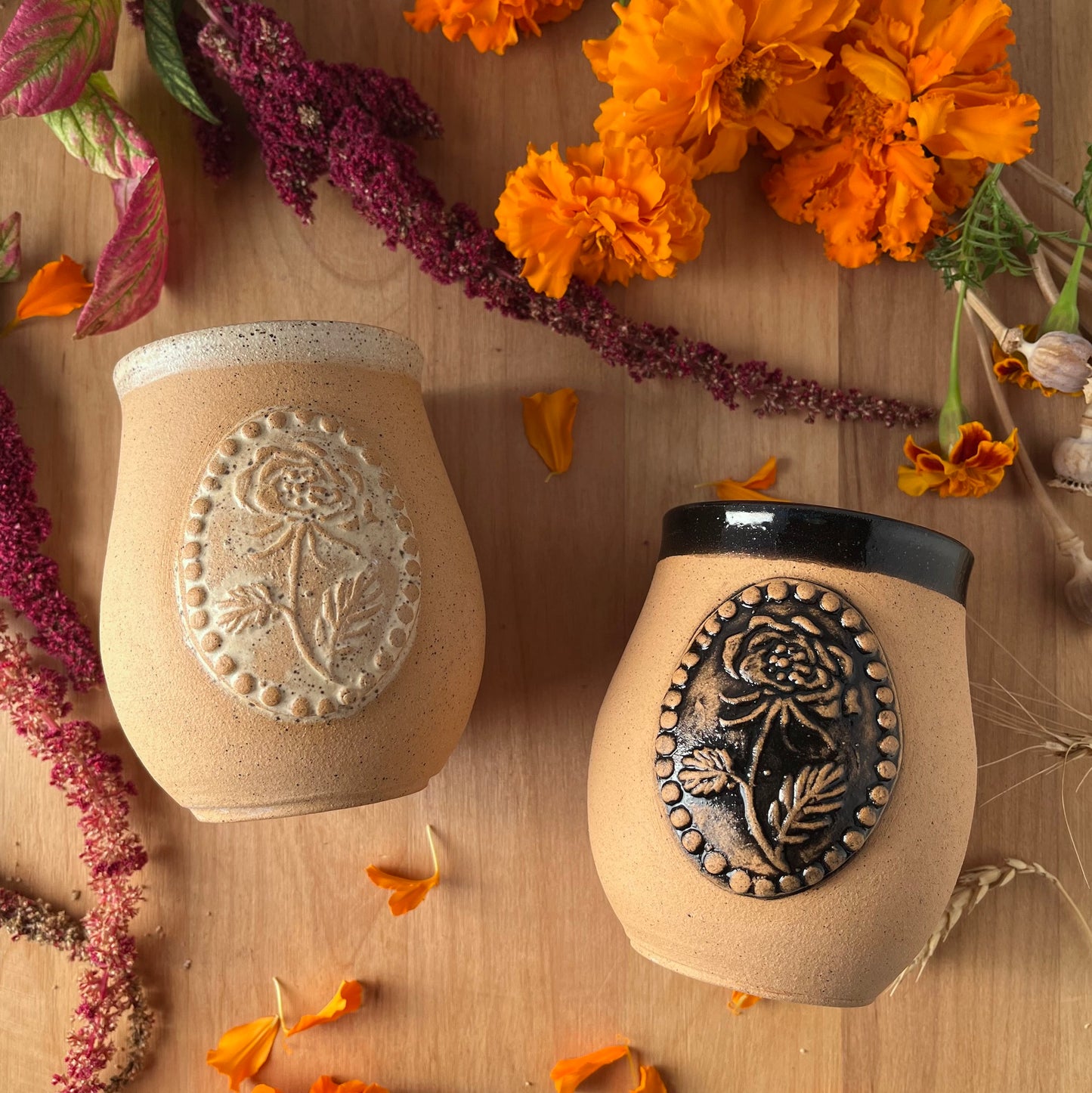 Country Rose Tumbler - Handmade Ceramic Cup