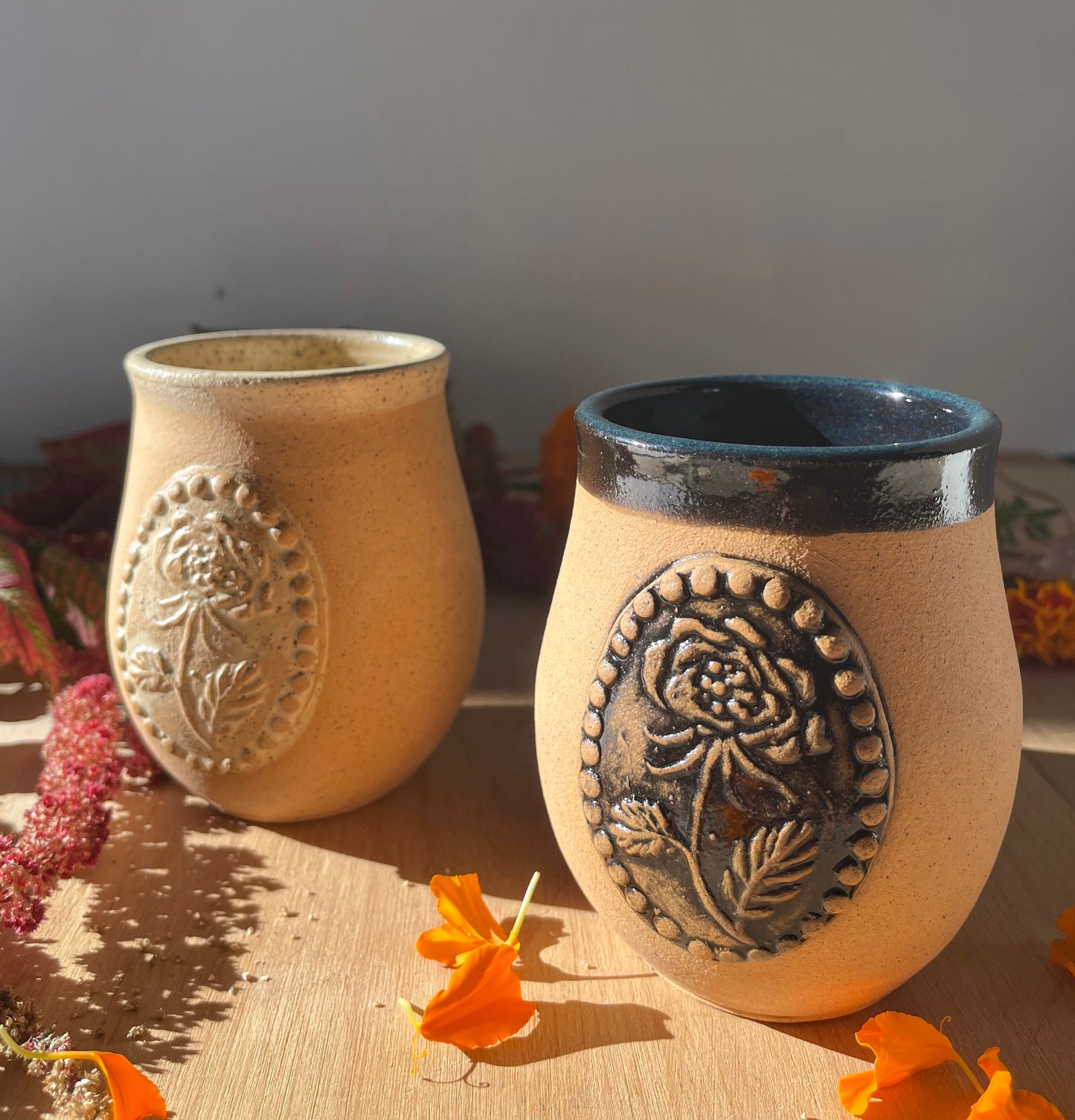 Country Rose Tumbler - Handmade Ceramic Cup