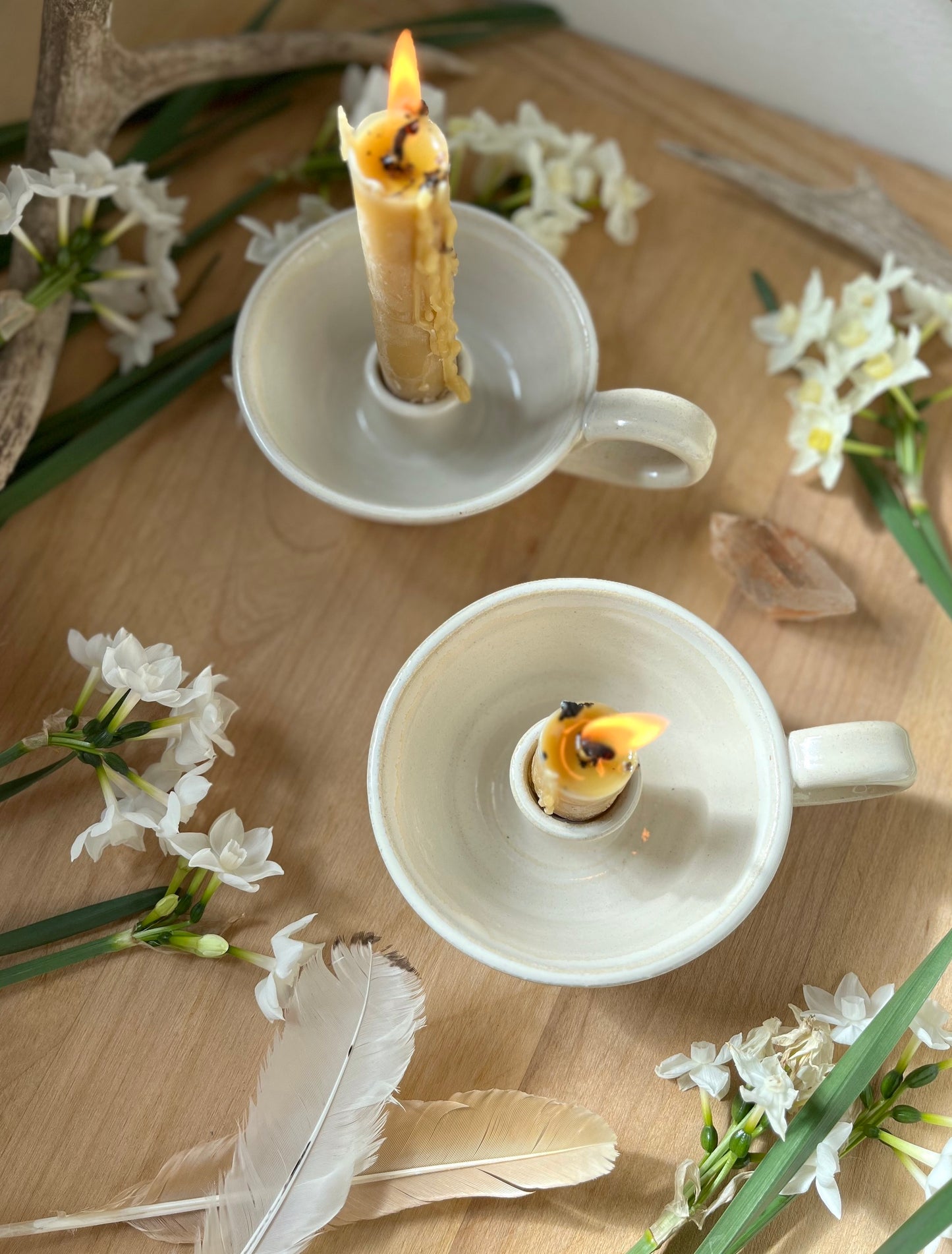 Off-White Candle Holder - Ceramic Taper Candlestick Holder