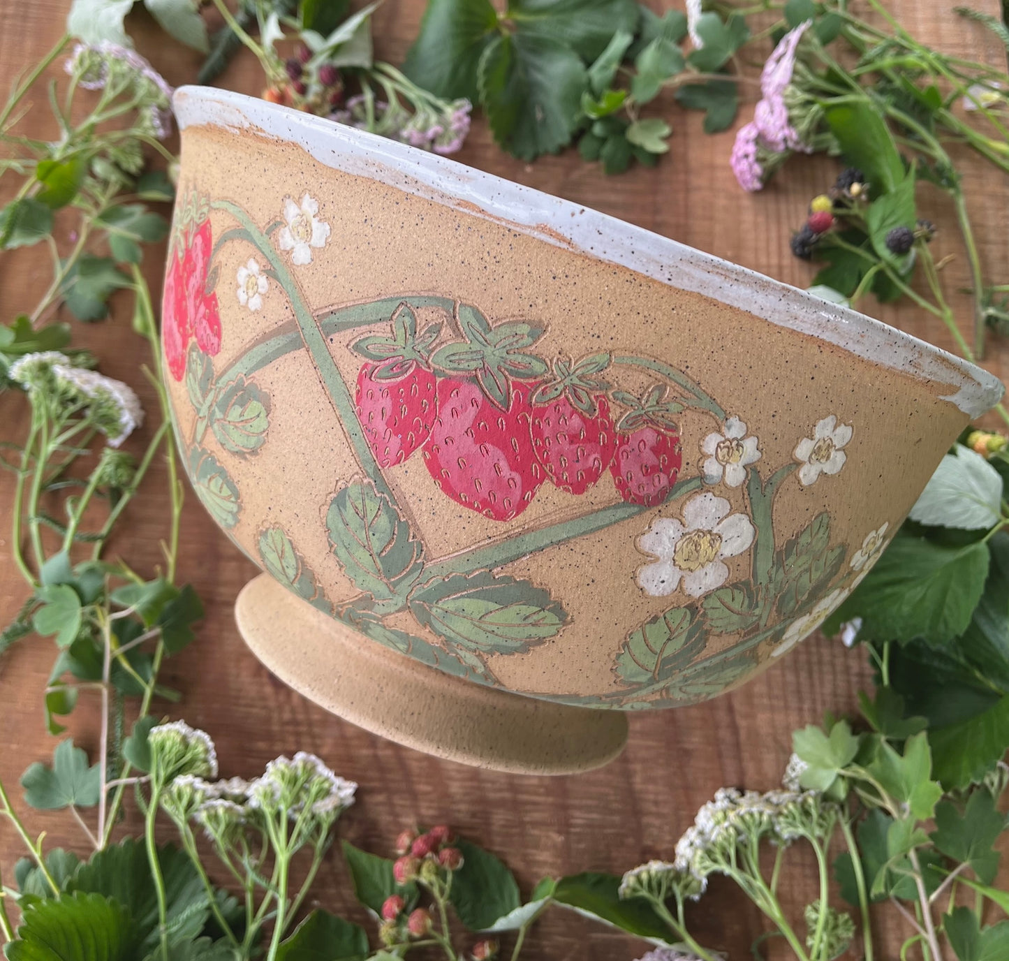Strawberry Mixing Bowl - Handmade Ceramic Bowl  - 11"
