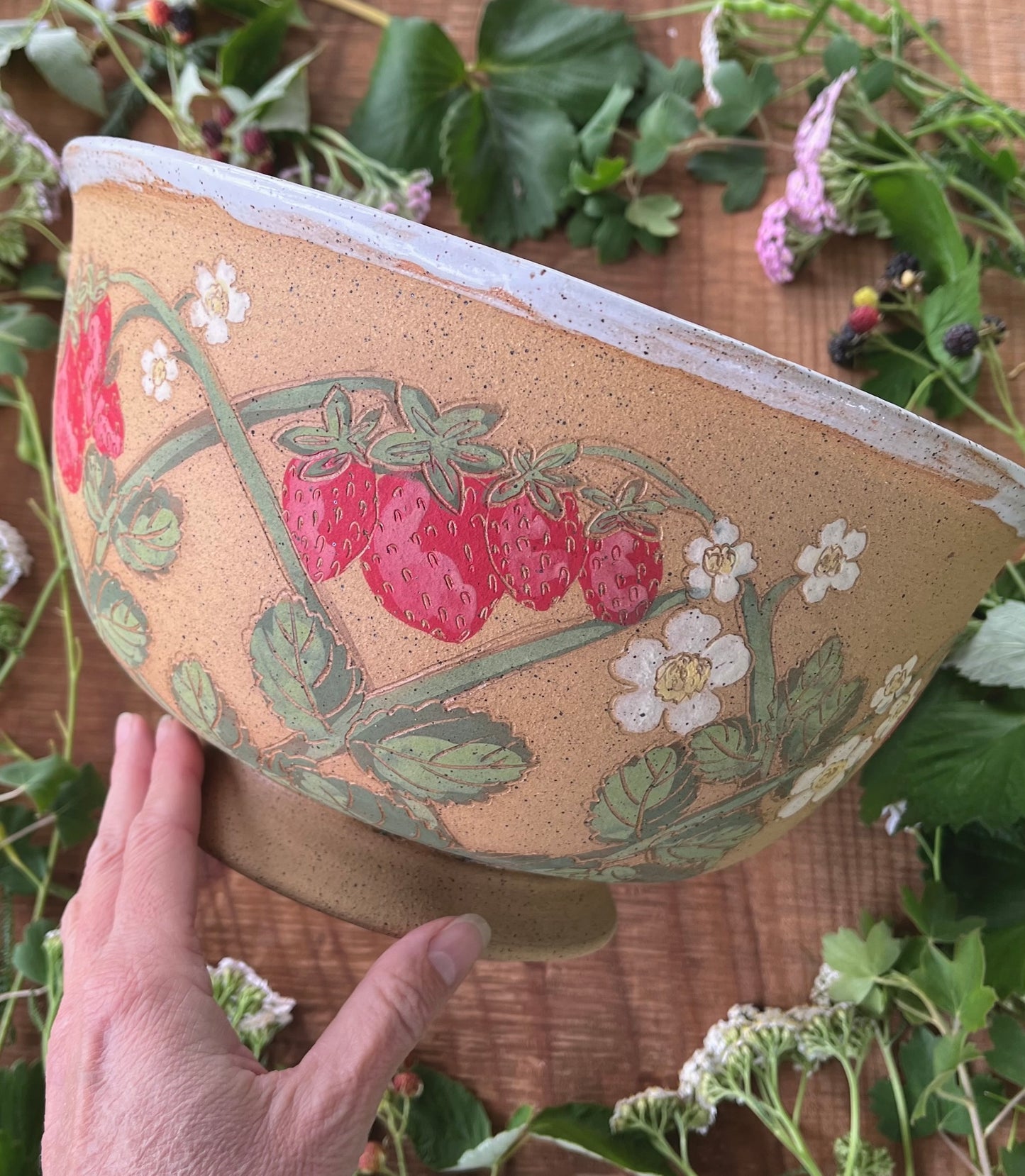 Strawberry Mixing Bowl - Handmade Ceramic Bowl  - 11"