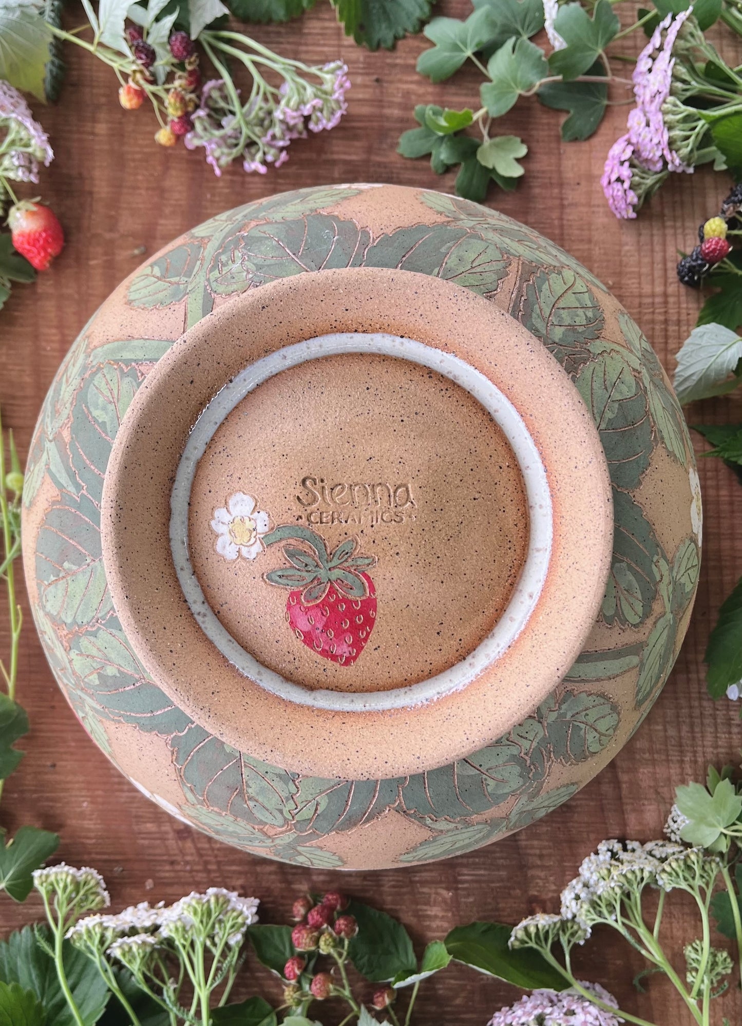 Strawberry Mixing Bowl - Handmade Ceramic Bowl  - 11"