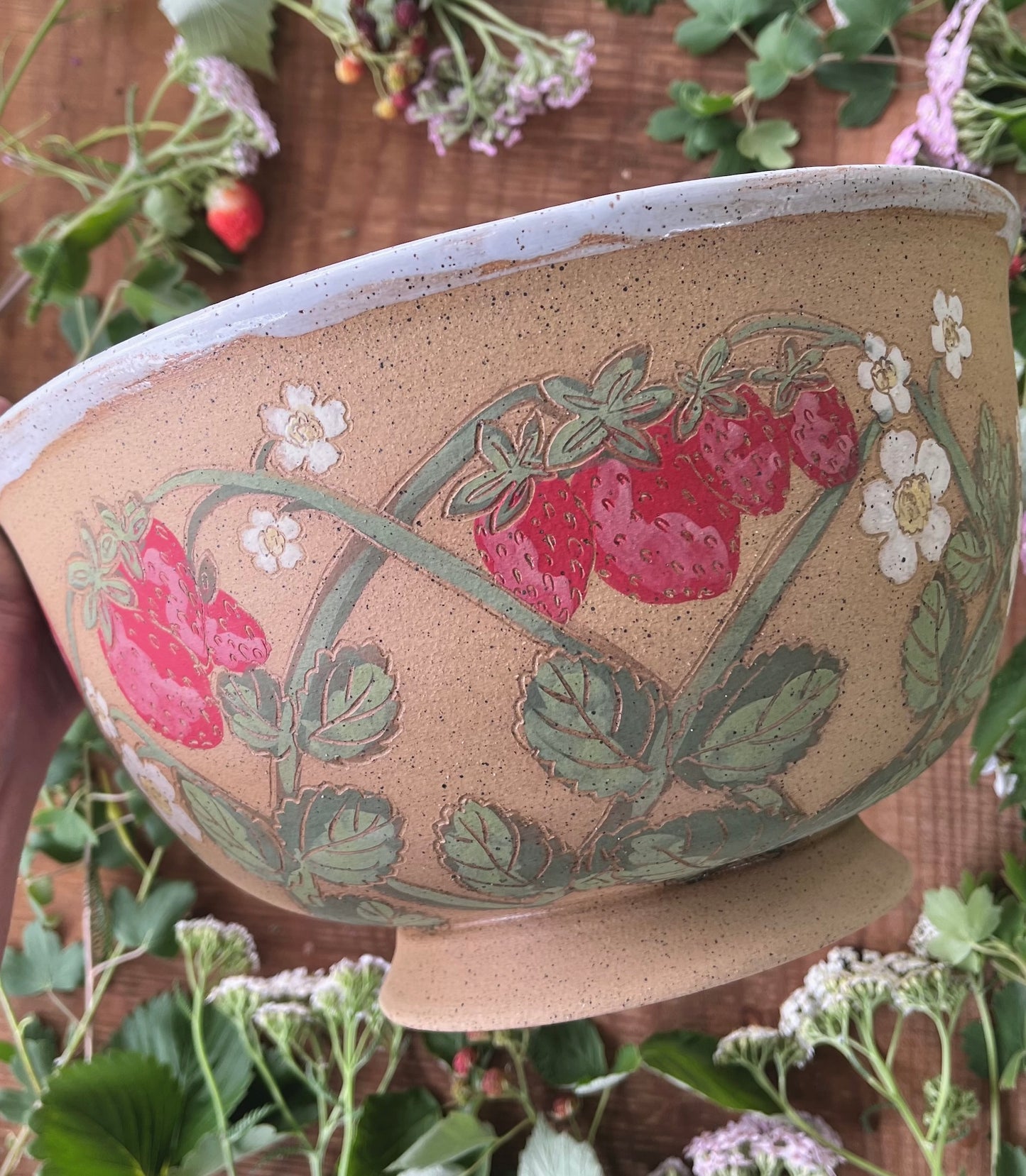 Strawberry Mixing Bowl - Handmade Ceramic Bowl  - 11"