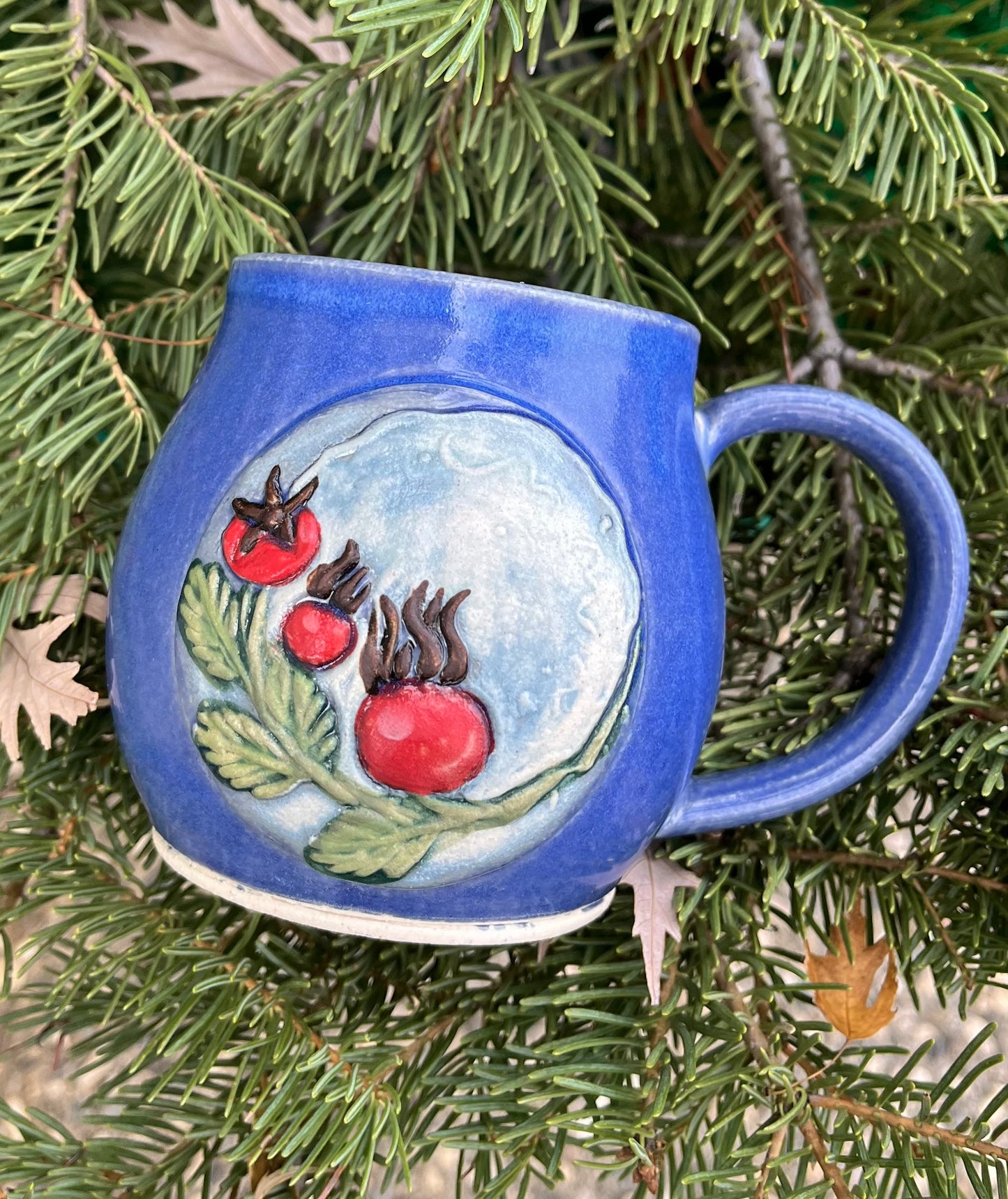 Rosehips Mug in Blue - Handmade Ceramic Mug