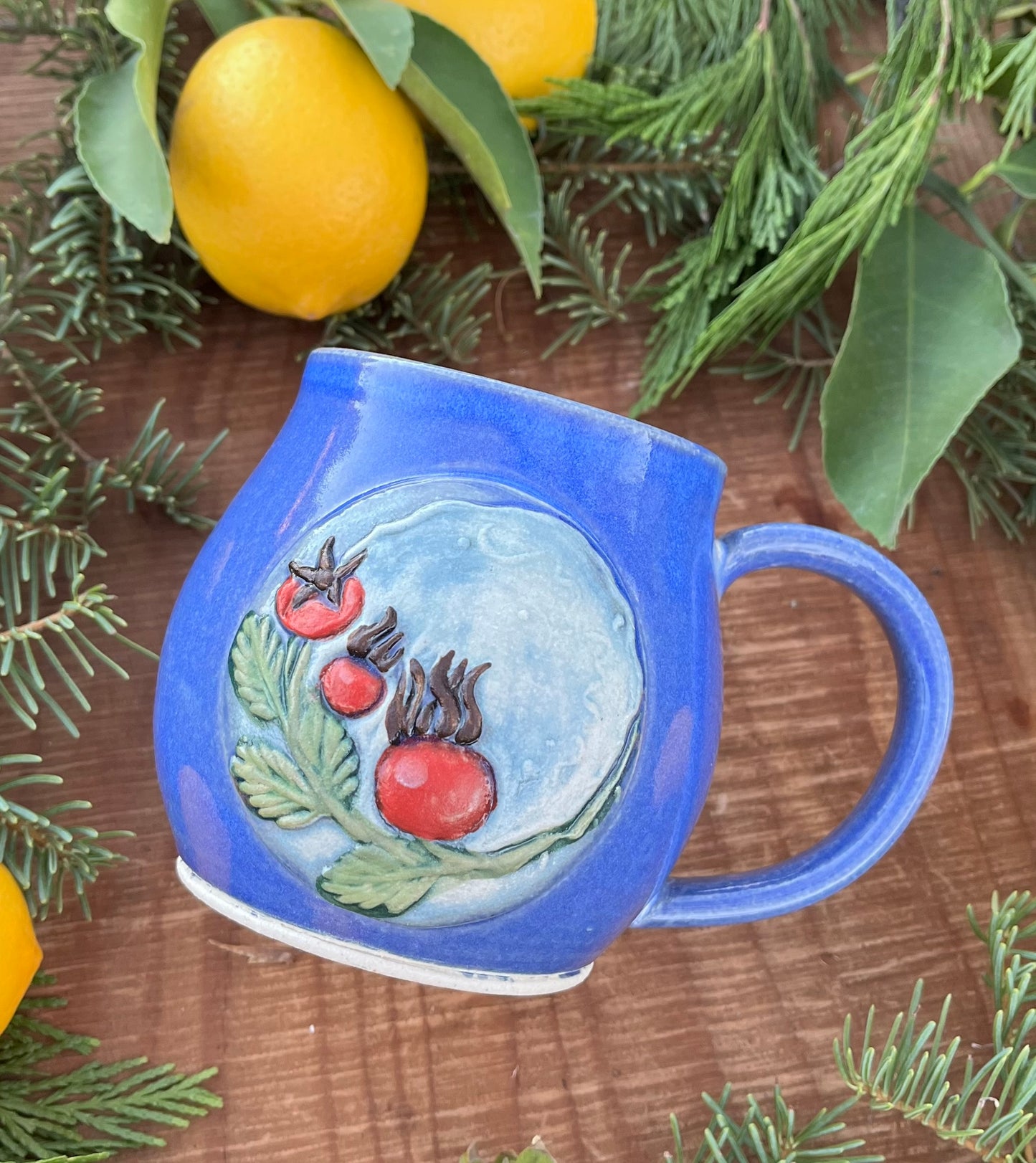 Rosehips Mug in Blue - Handmade Ceramic Mug