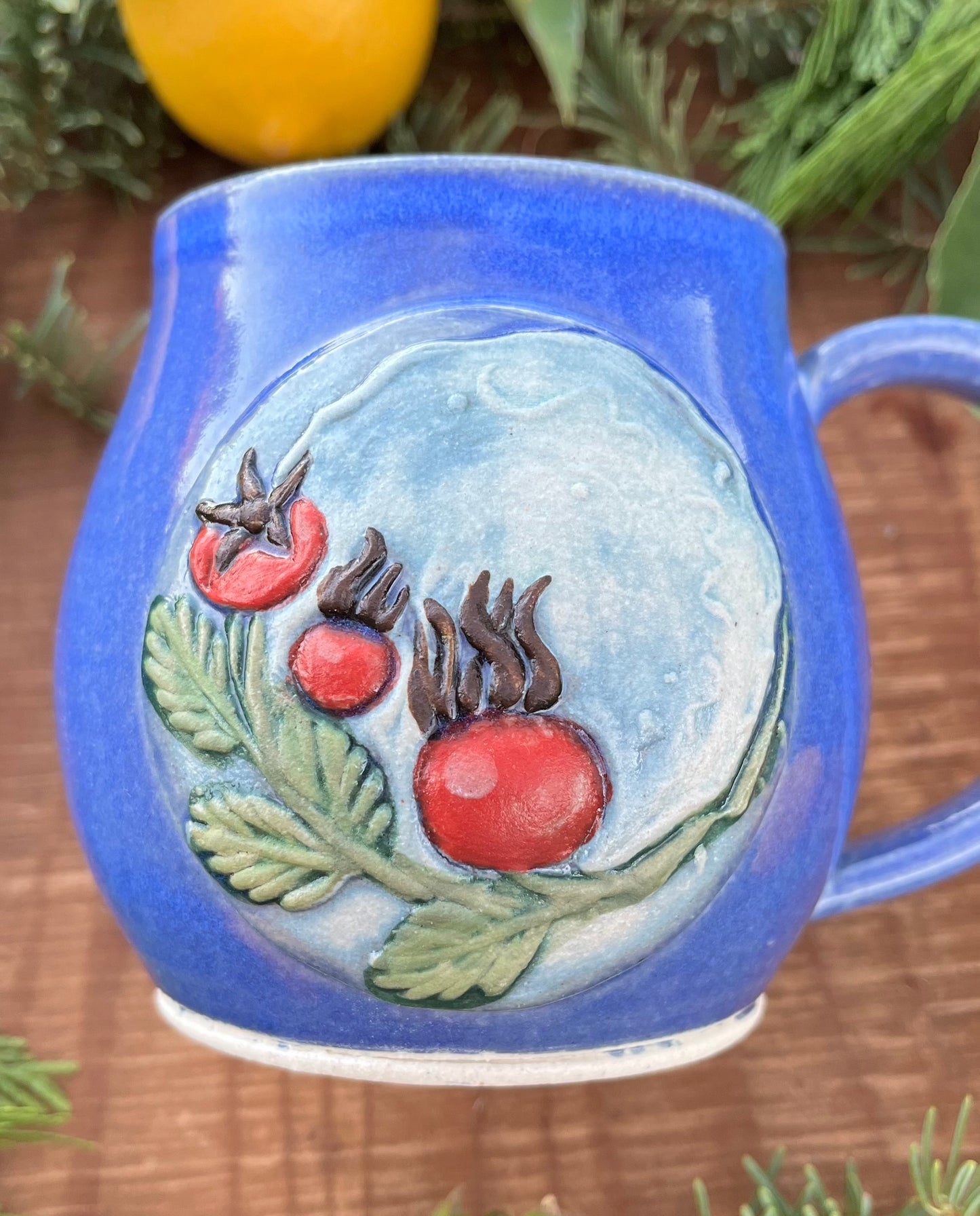 Rosehips Mug in Blue - Handmade Ceramic Mug