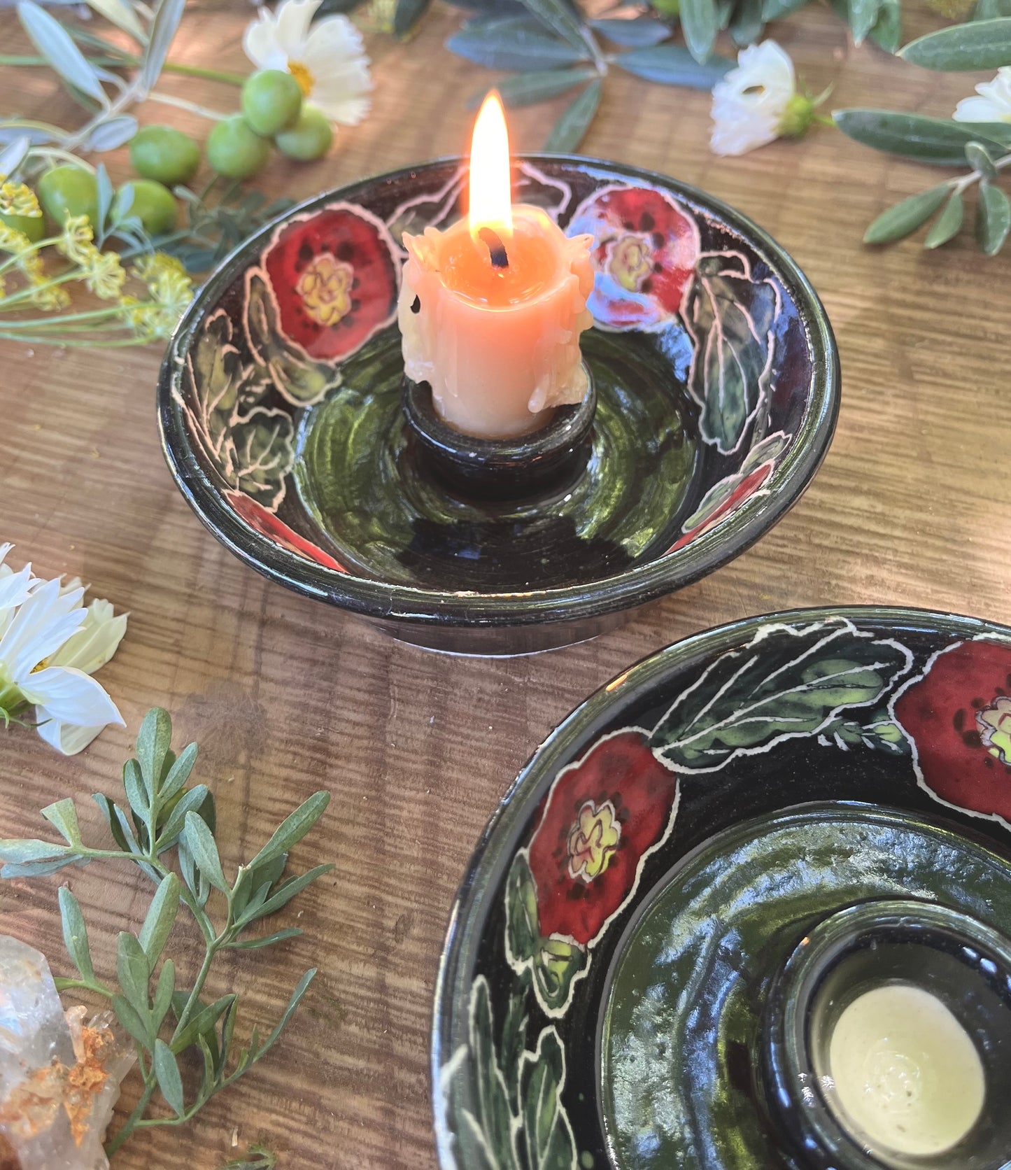 Corn Poppy Ceramic Taper Candle Holder