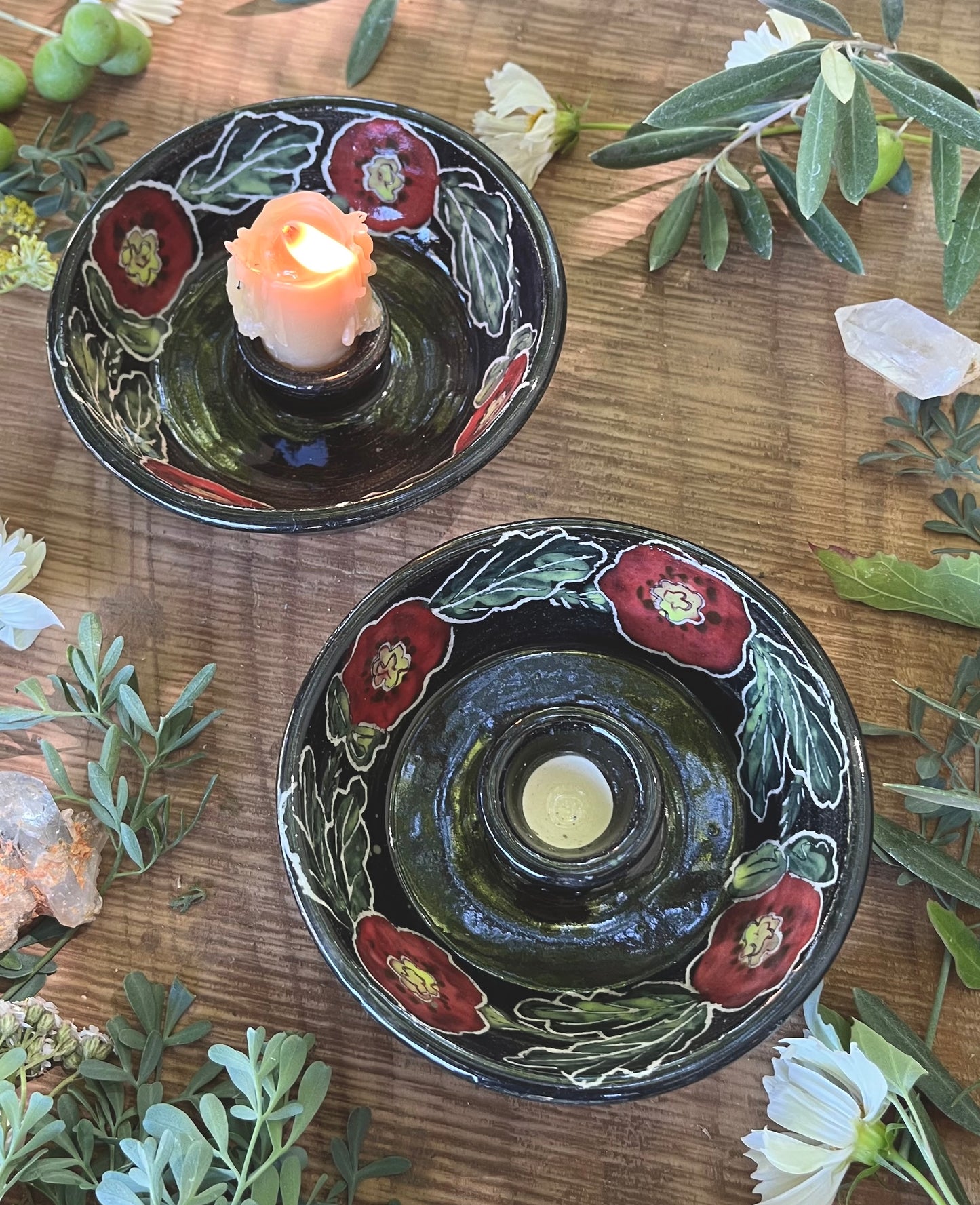 Corn Poppy Ceramic Taper Candle Holder