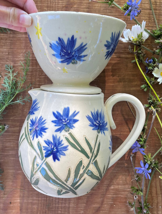Coffee Carafe & Pourover Set - Cornflowers